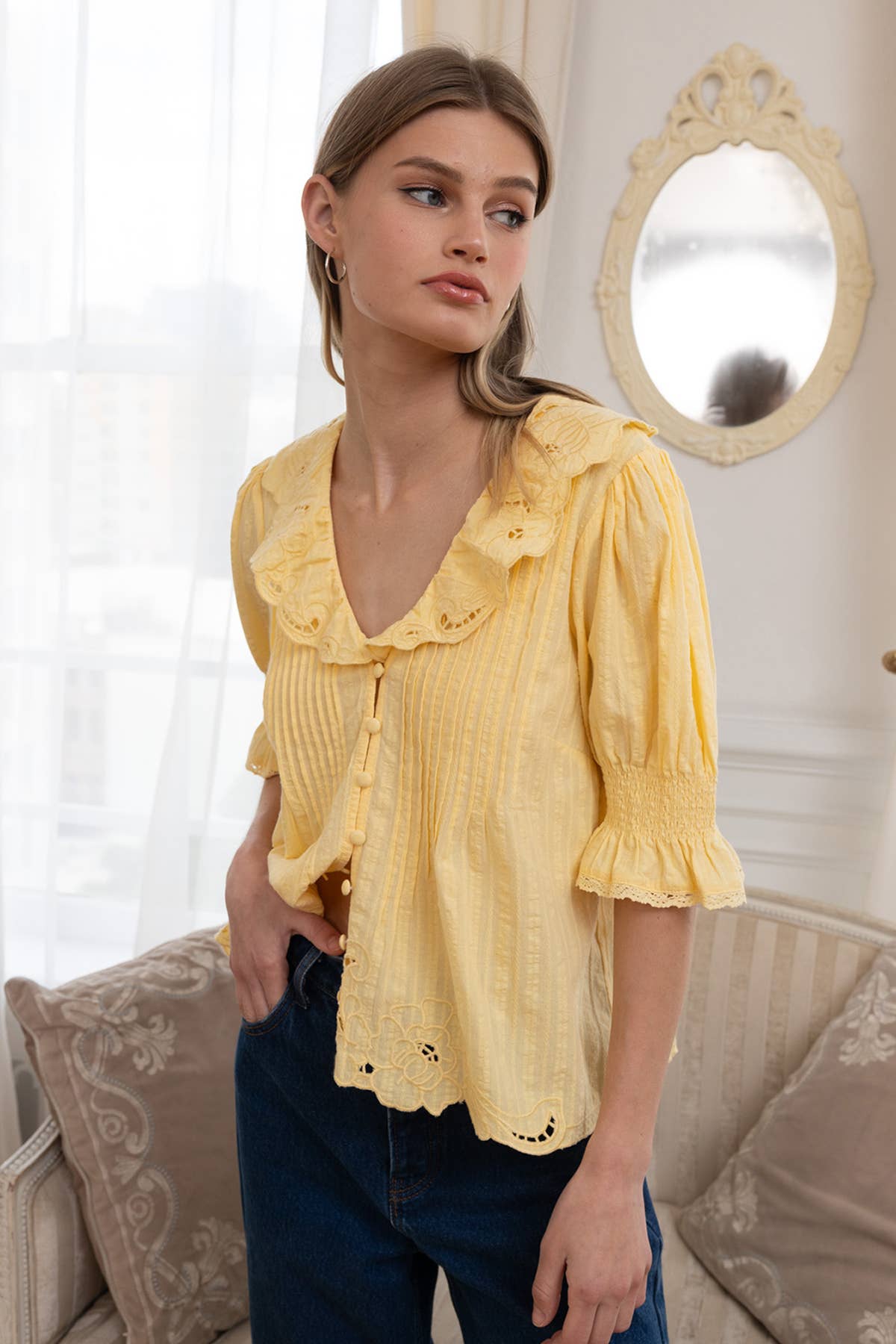 Ruffled Embroidered Blouse
