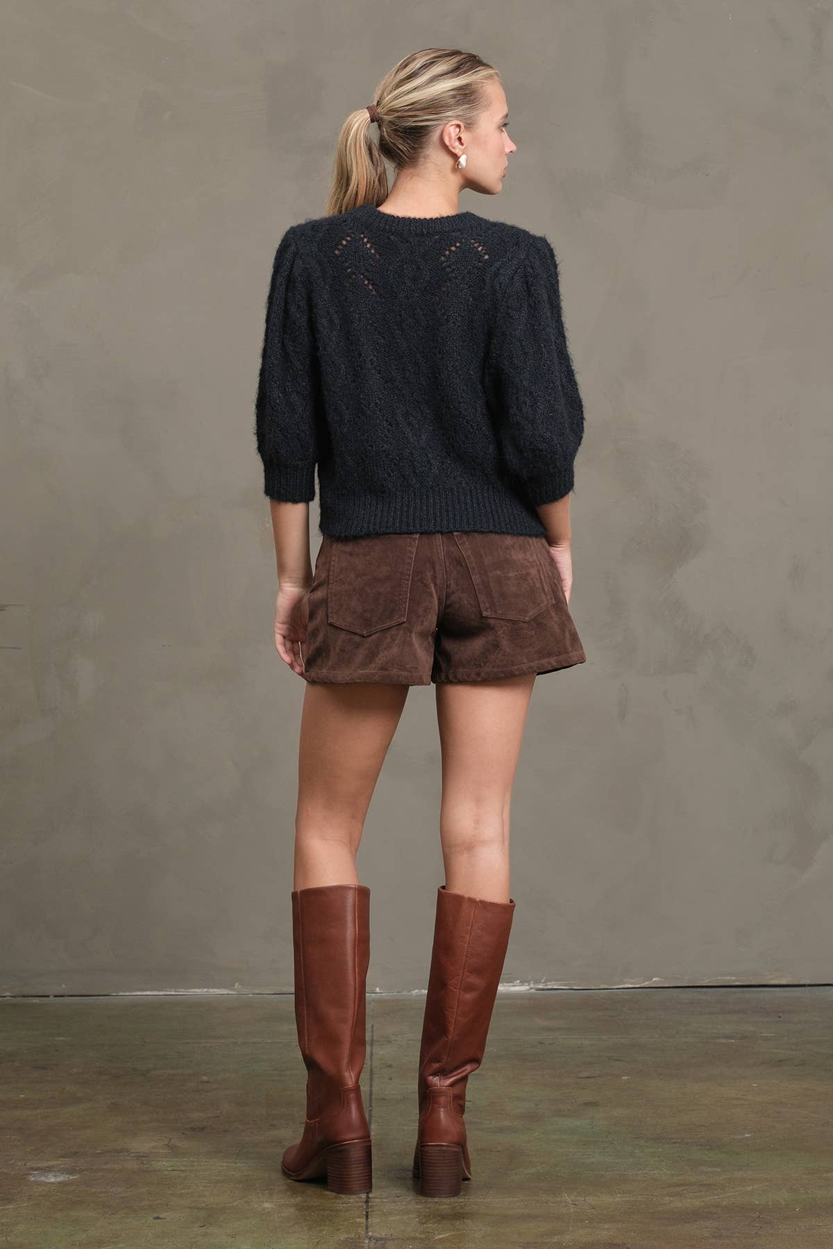 Cable Pointelle Fuzzy Knit Sweater