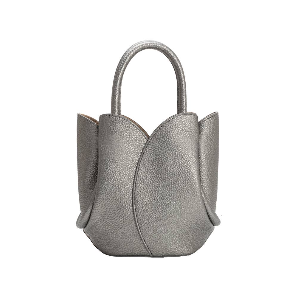 Tulip Mini  Pewter Top Handle Bag