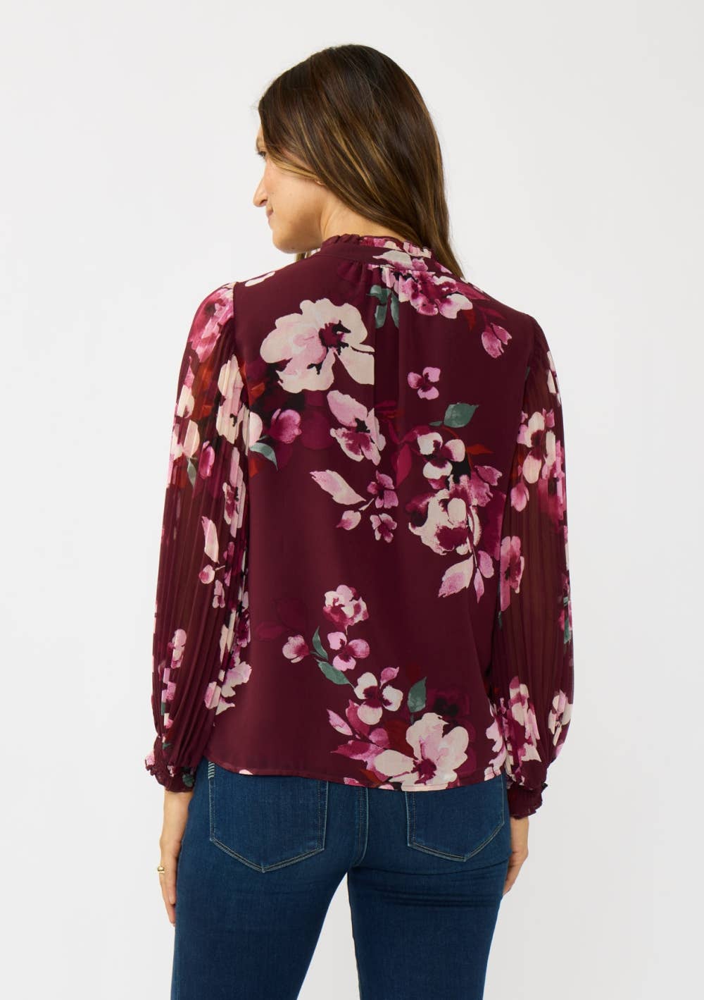 Pleated Sleeve Floral Button Blouse