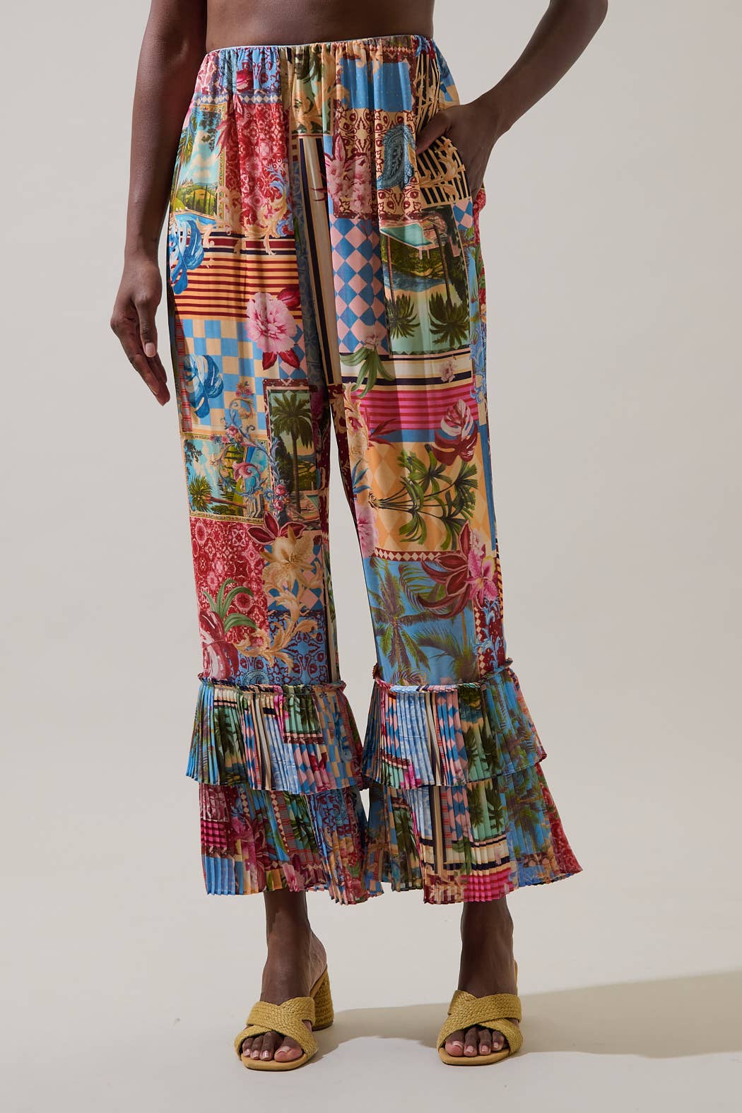 Melani Tropical Gabby Pleated Ruffle Pants