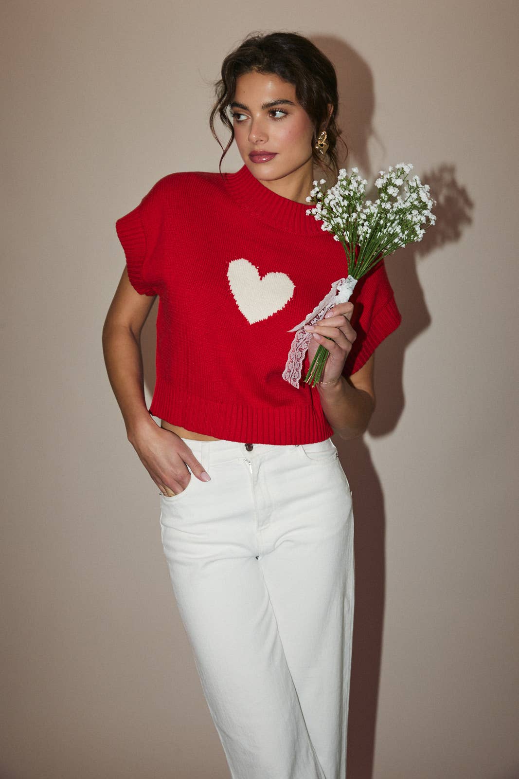 Mock Neck Heart Sweater