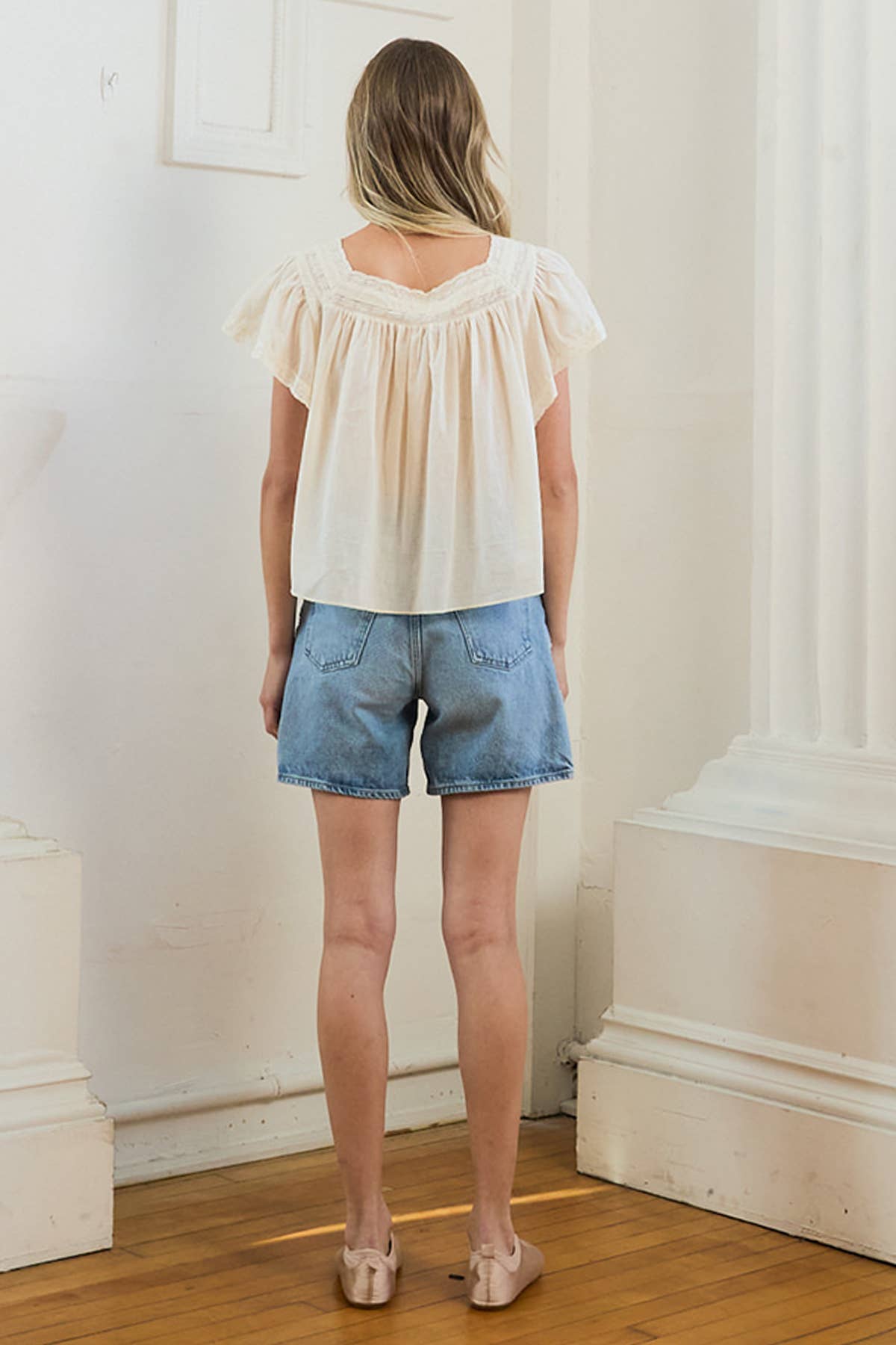 Lace Trim Pintuck Blouse