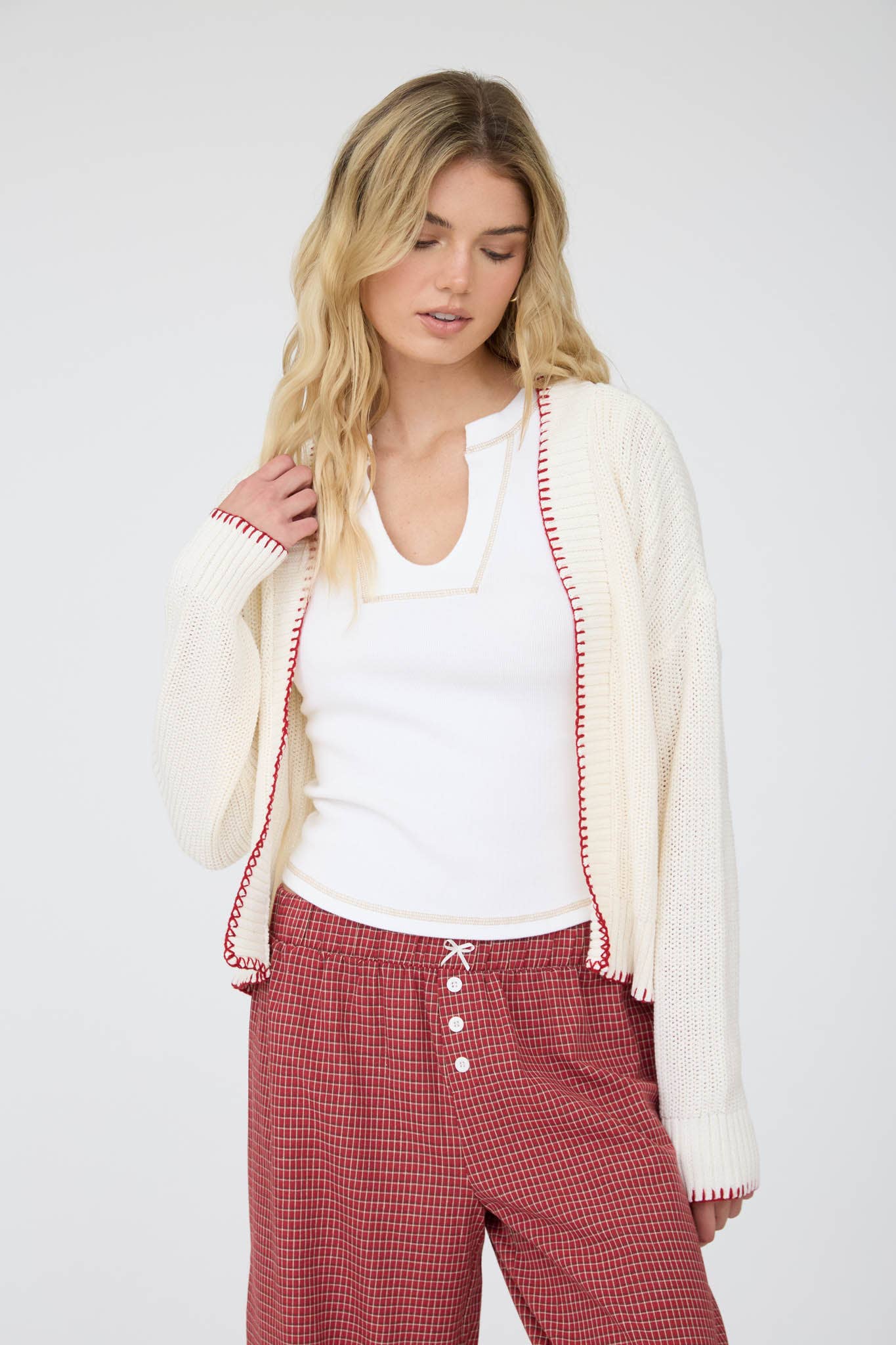 American Flag Contrast Stitch Cardigan