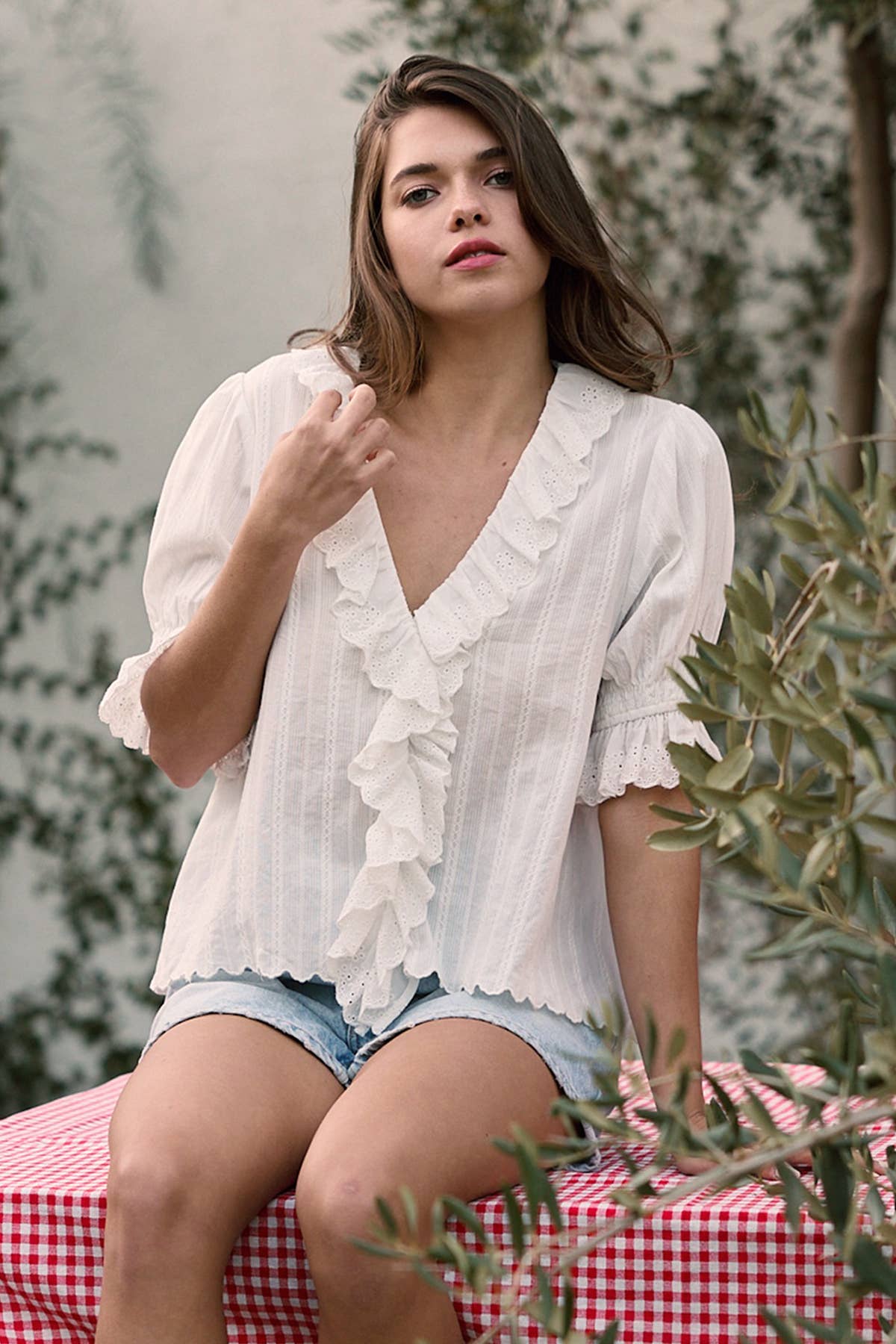 V-Neck Ruffle Blouse