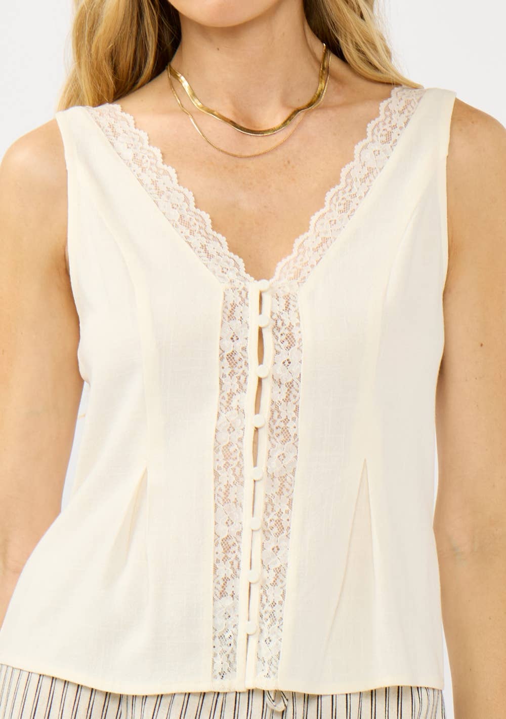 Lace Trim Button Front Top