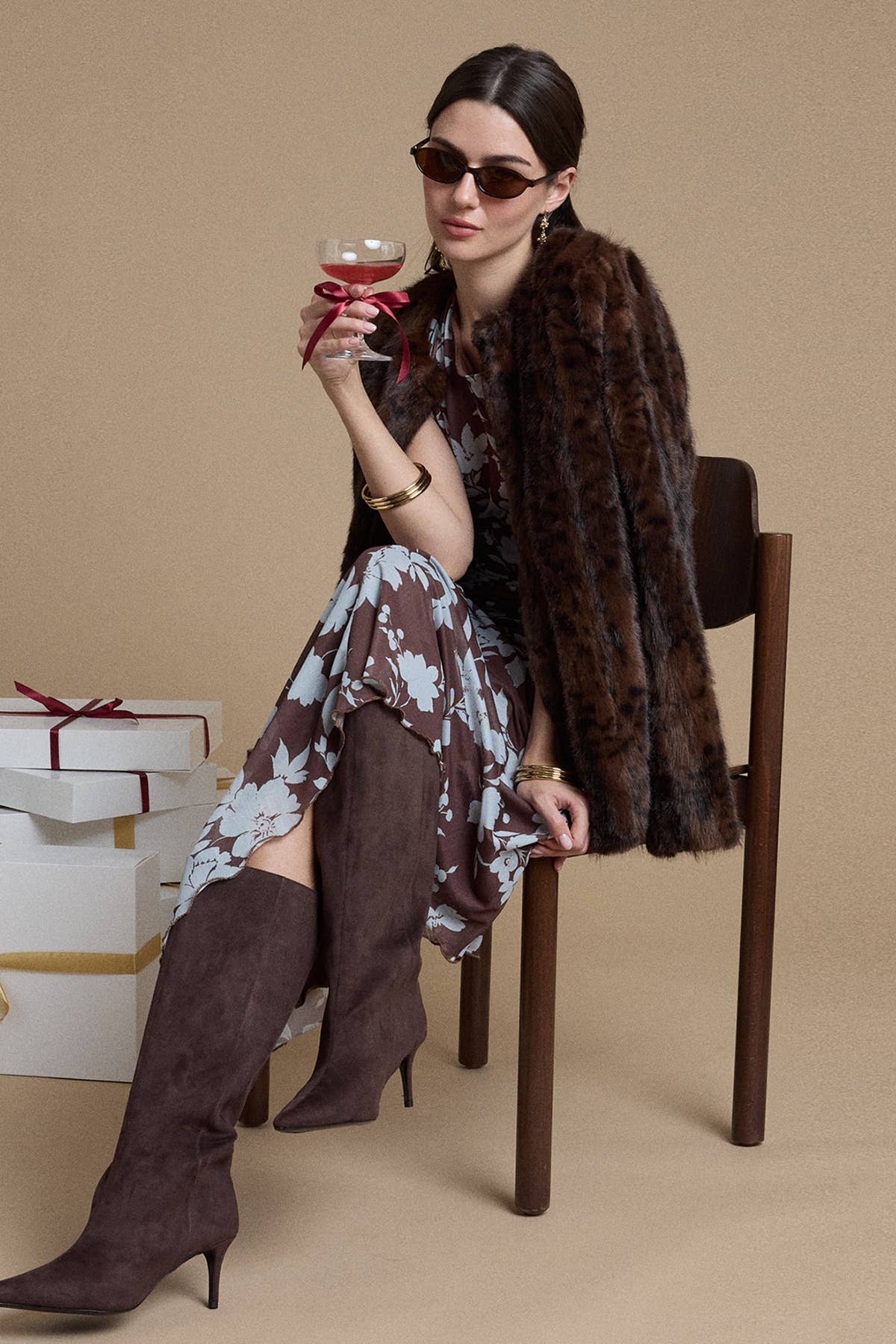 Chocolate Brown Leopard Faux Fur Jacket