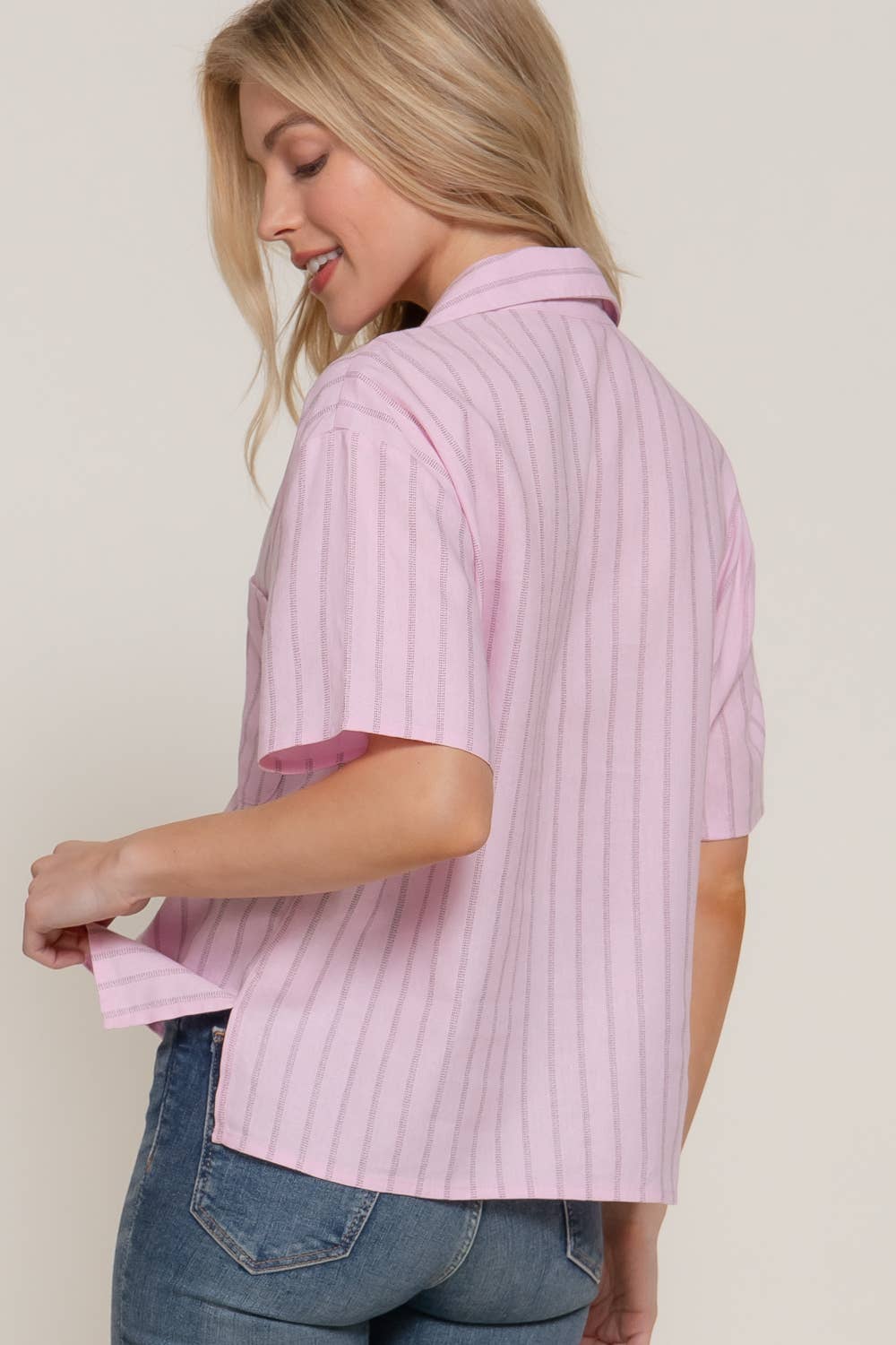 Button Down Stripe Linen Top