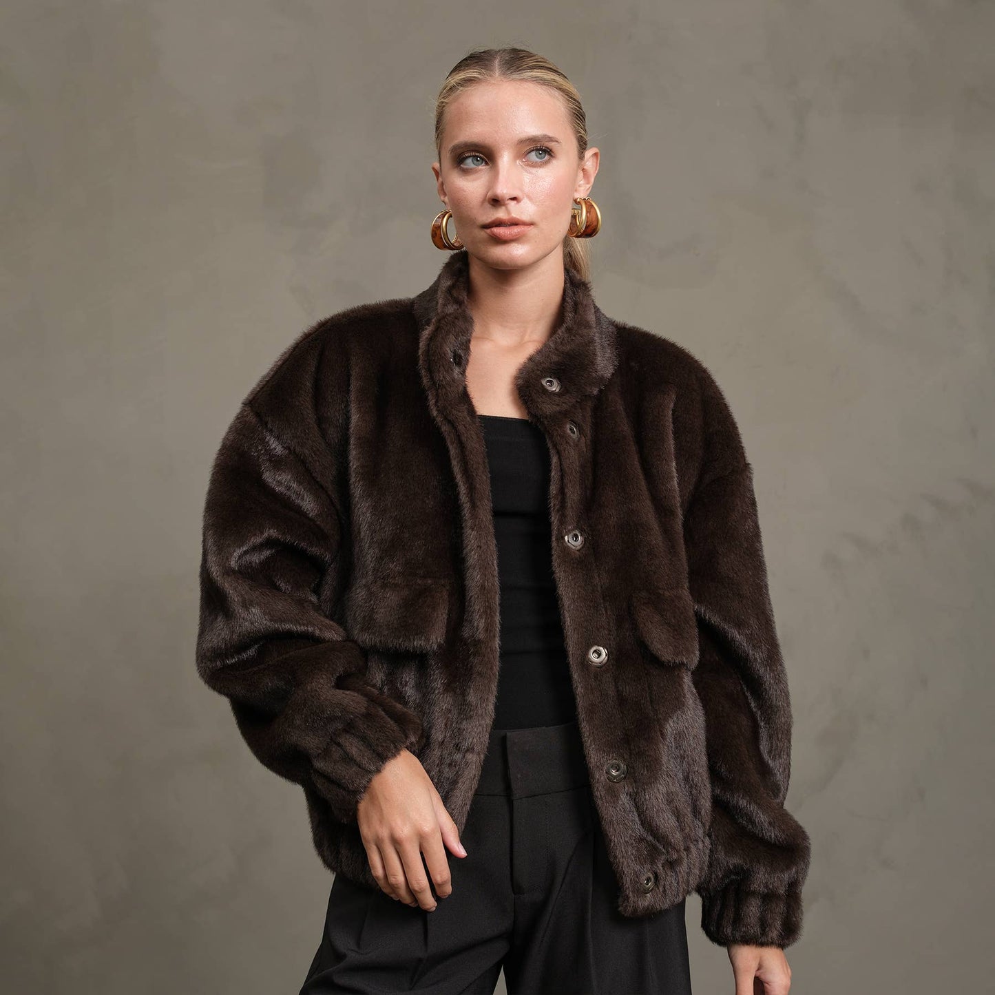 Faux Mink Bomber Jacket