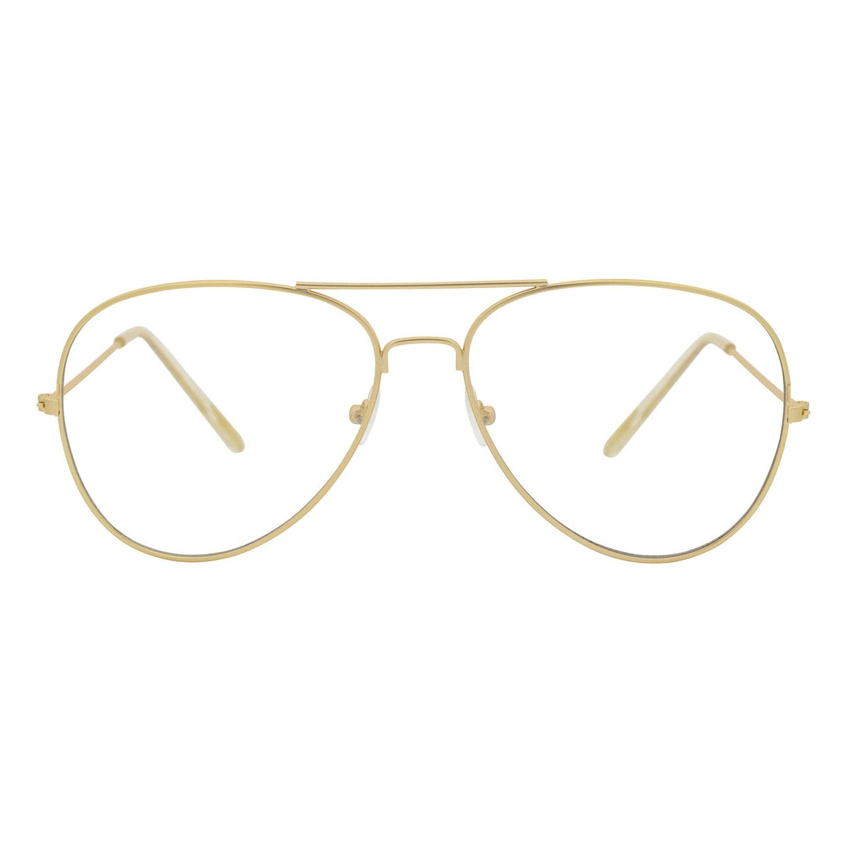 THOMPSON - Classic Blue Light Metal Aviator Matte Gold Clear Lens Glasses 50mm
