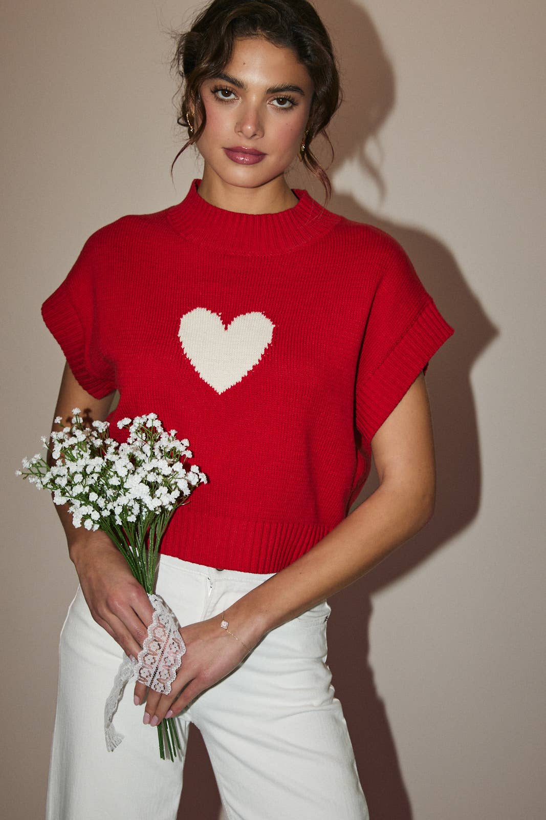 Mock Neck Heart Sweater