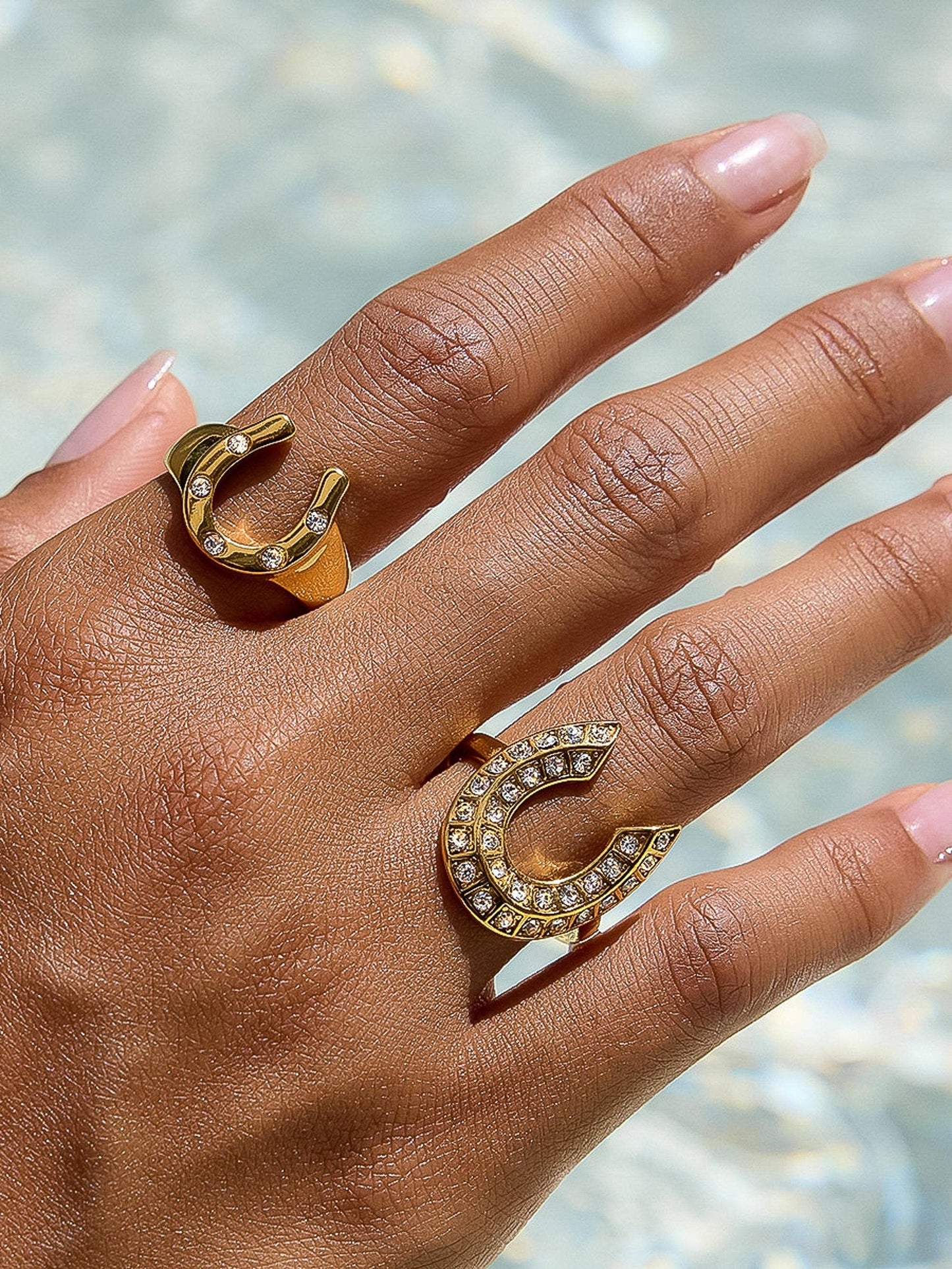 18K CZ Horseshoe Ring