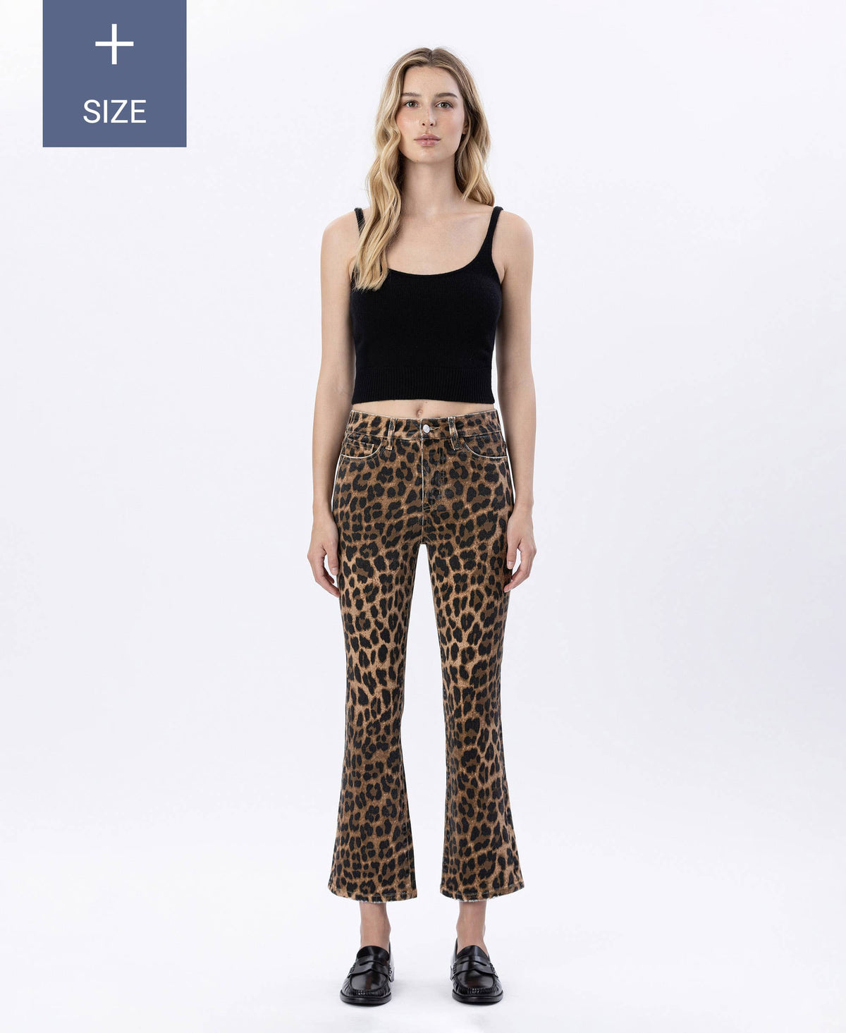 Leopard Print Kick Flare Jeans- Plus