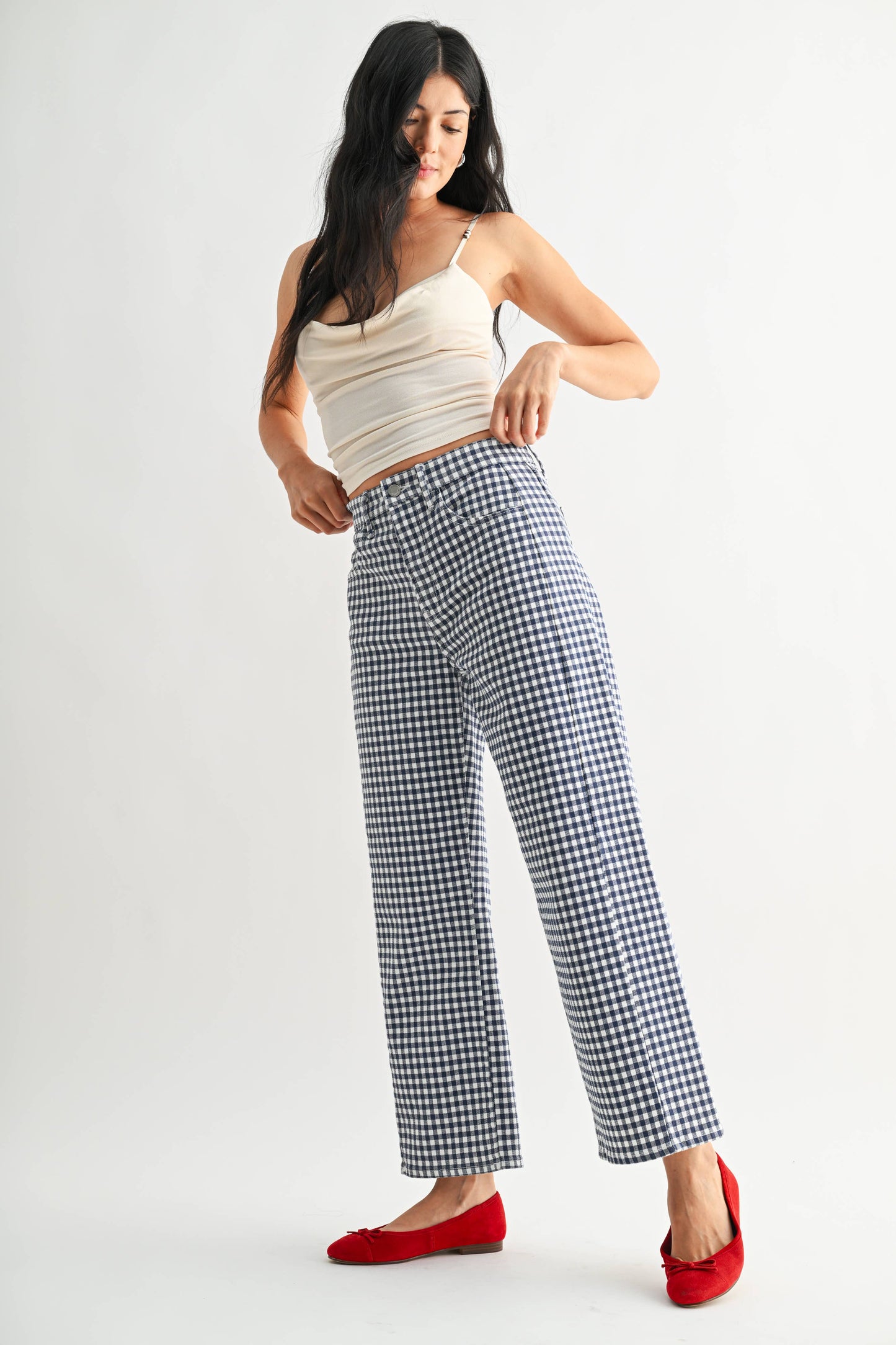Barrel Jean Twist- Navy Gingham