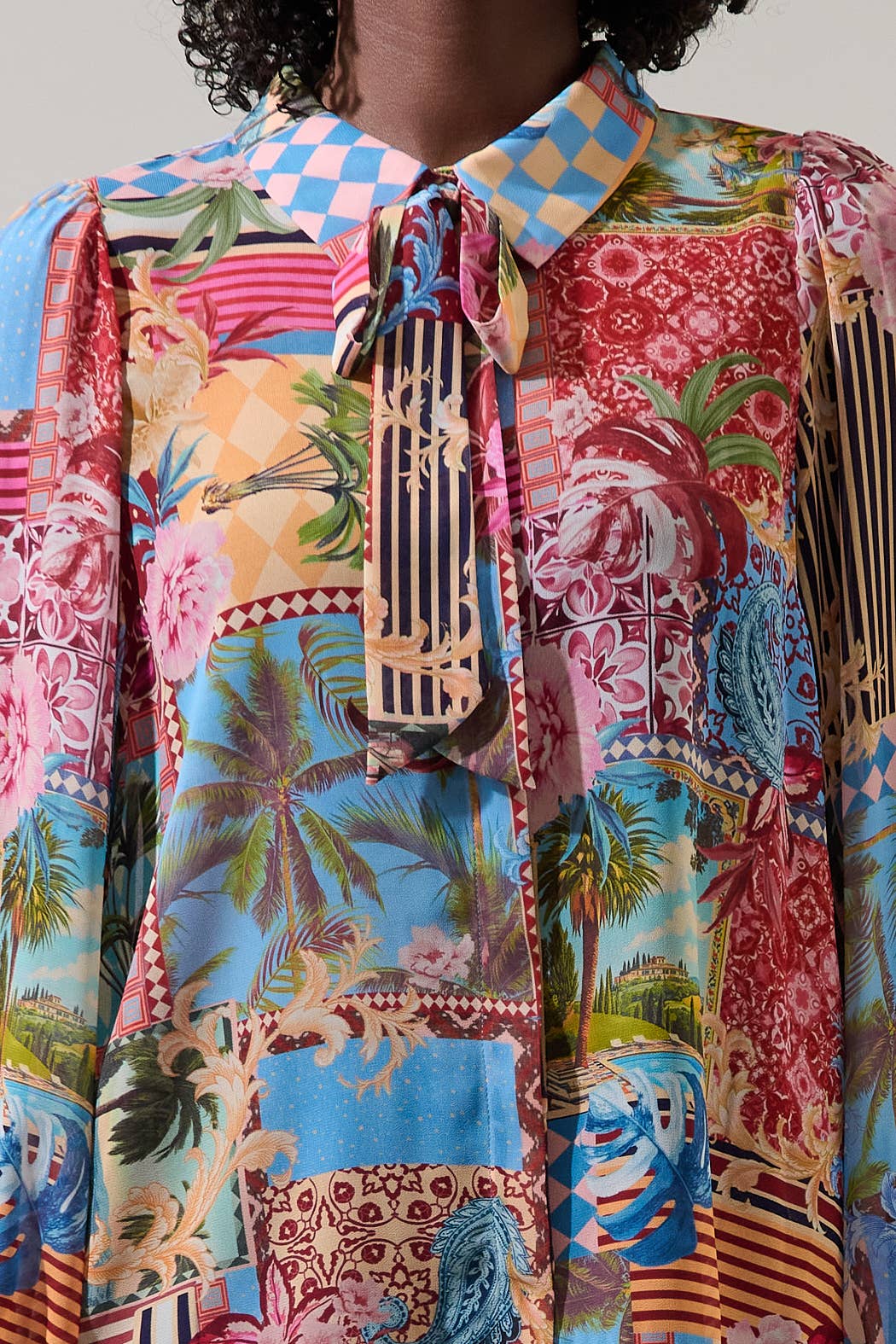 Melani Tropical Matra Long Sleeve Collared Blouse