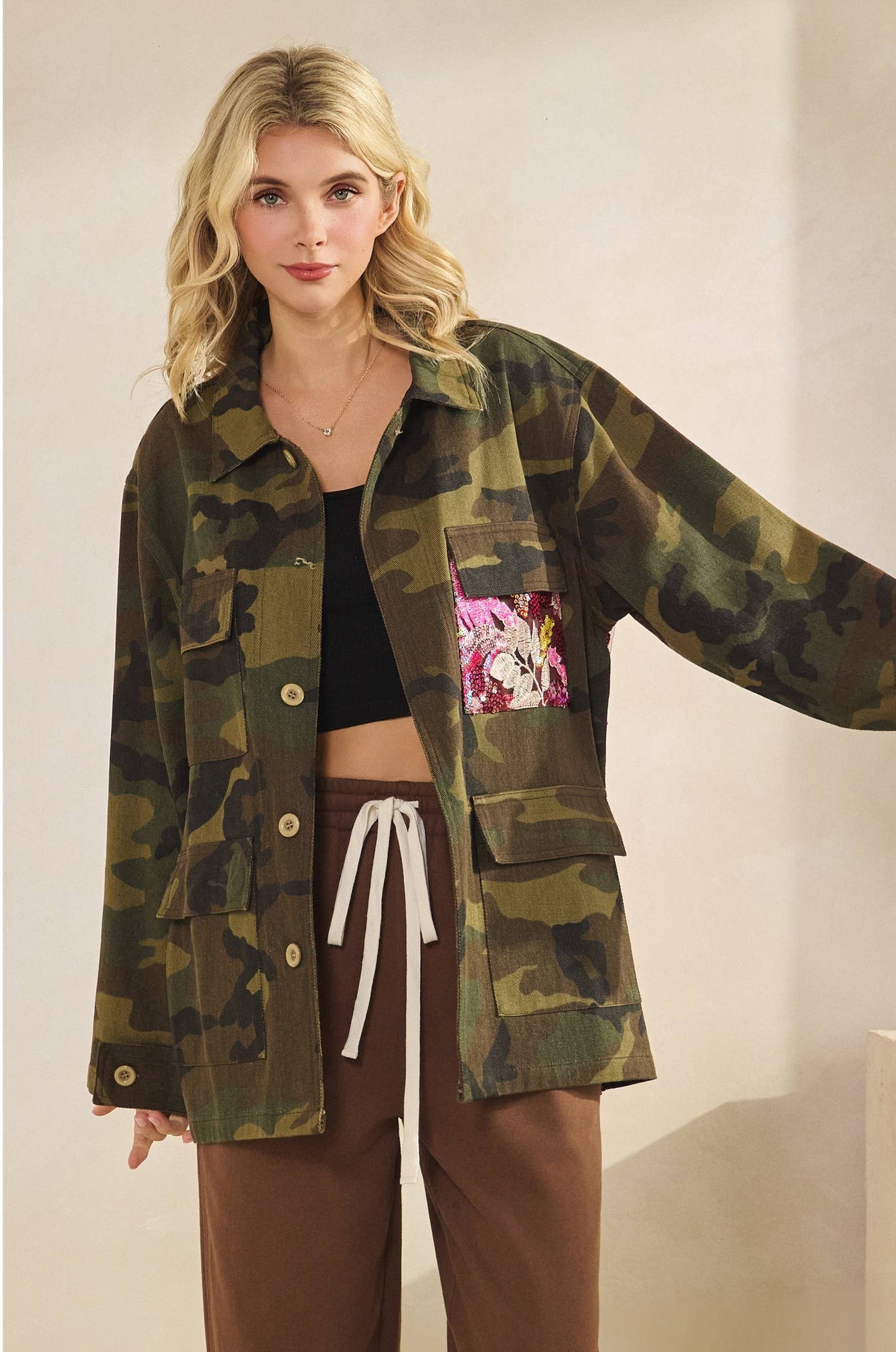 Camo Jacket with Mesh Sequins
