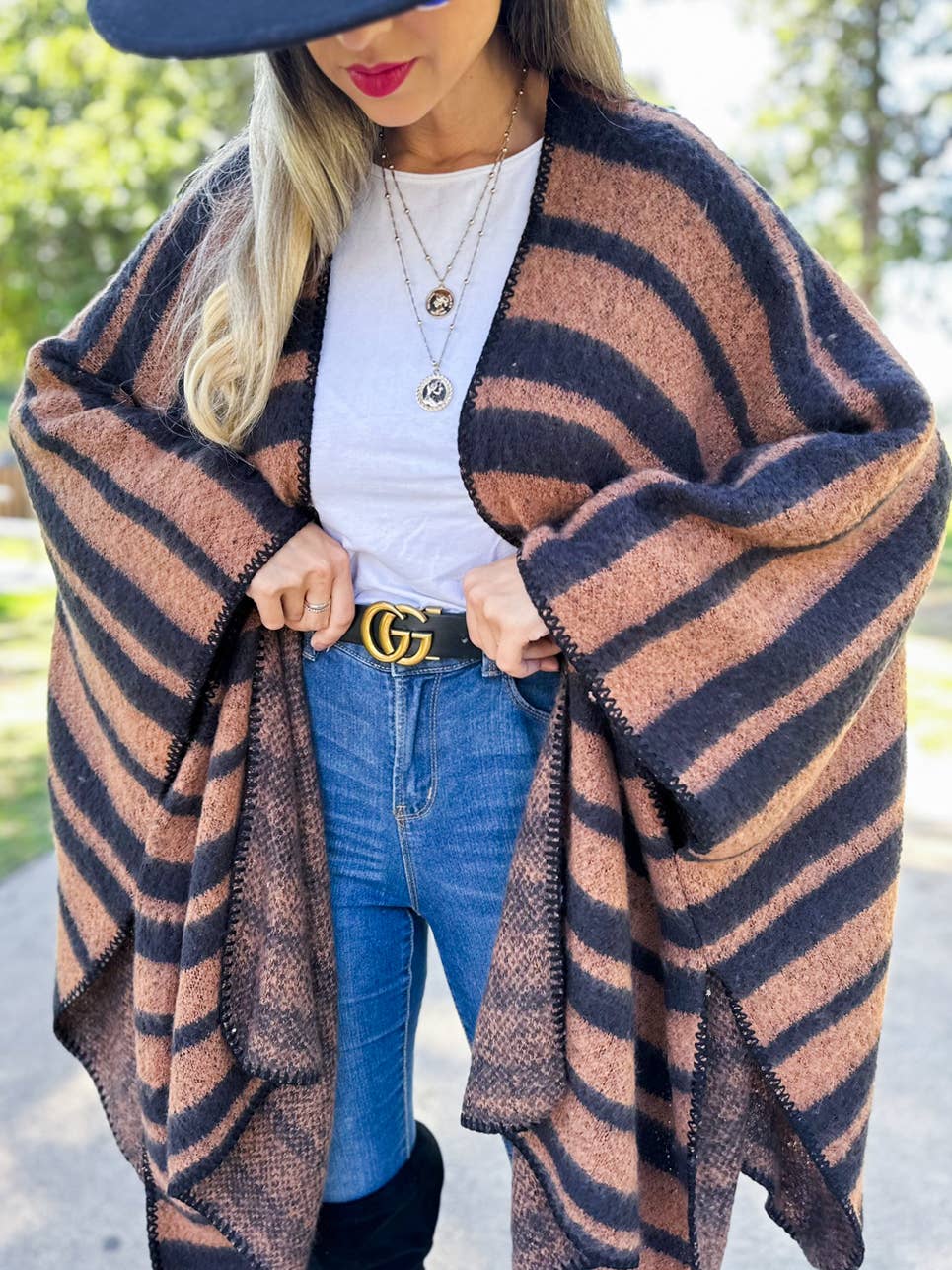 Kara Stripe Knit Ruana Cardigan
