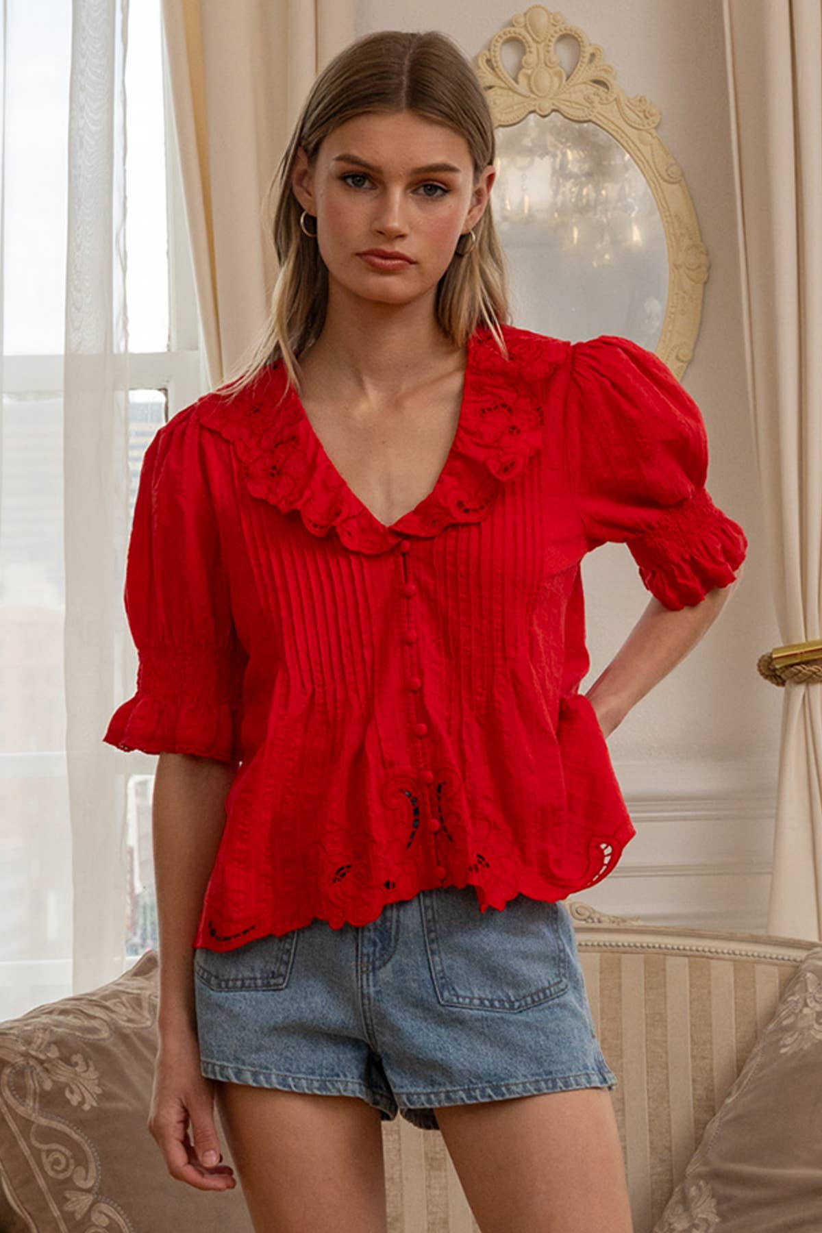 Ruffled Embroidered Blouse