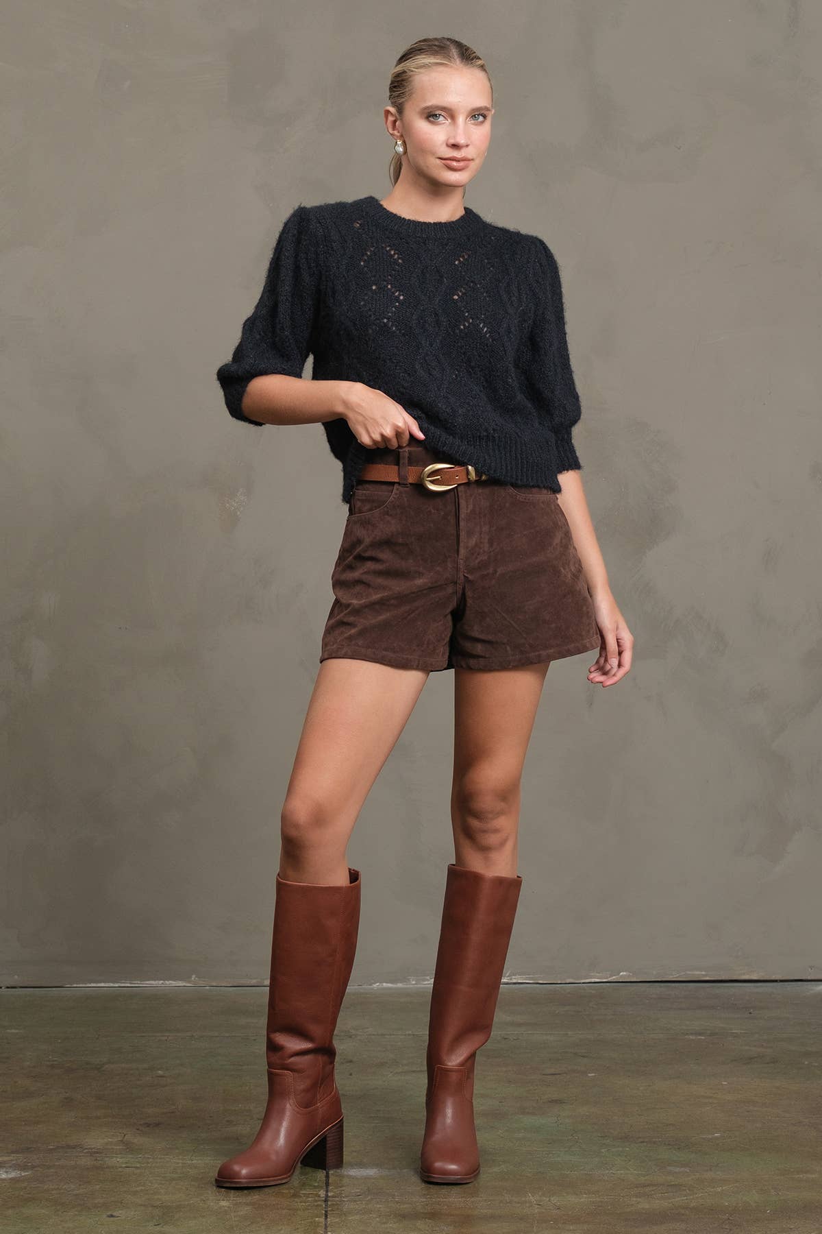 Cable Pointelle Fuzzy Knit Sweater