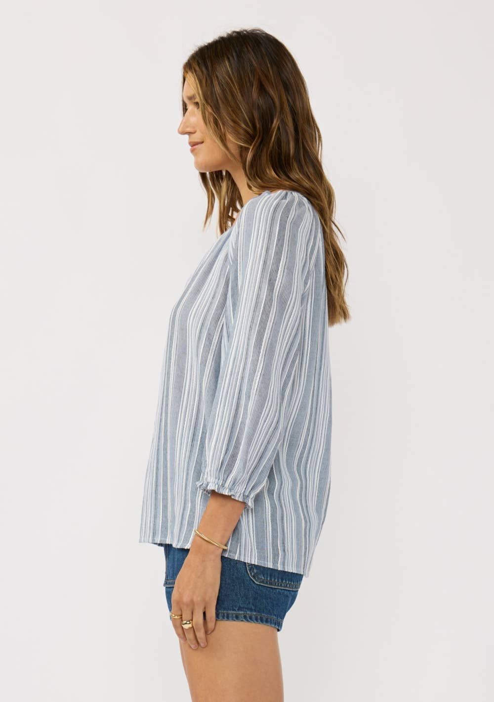 Split Neck Raglan Stripe Blouse