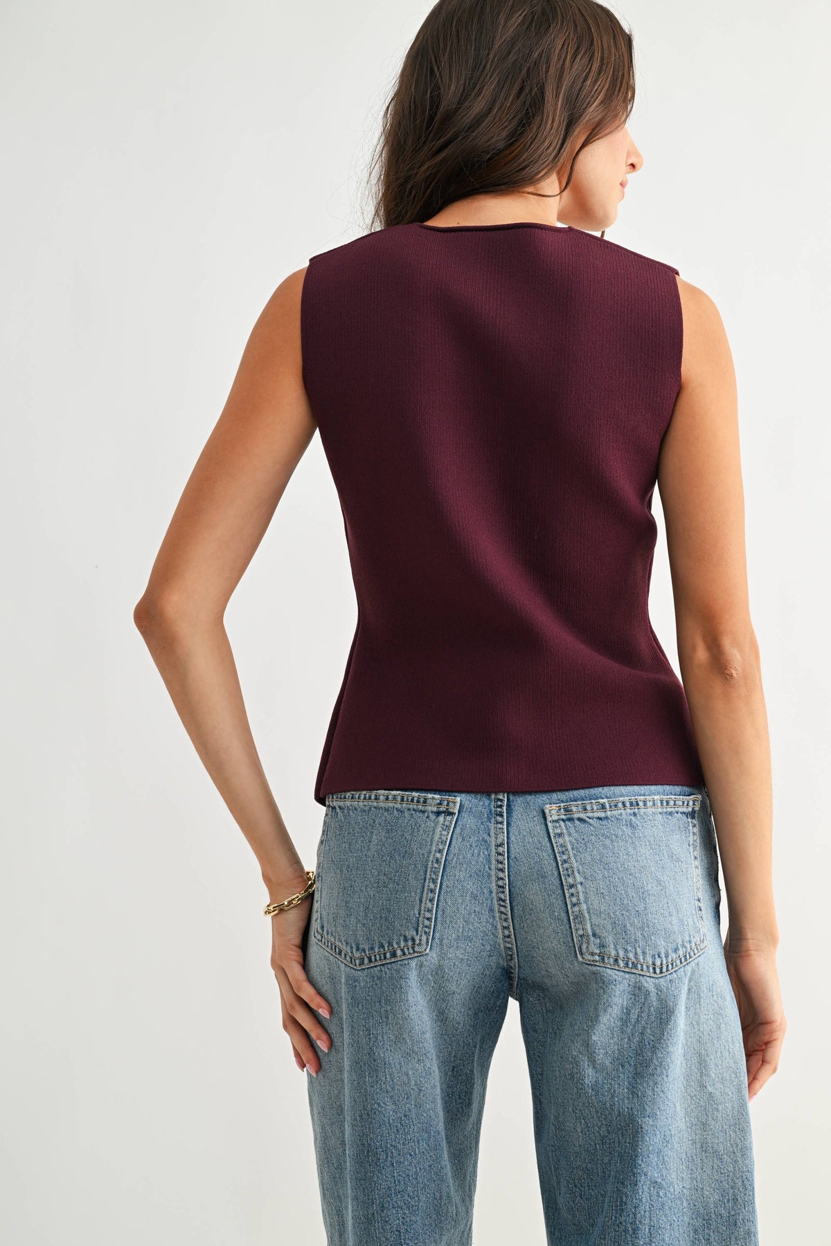 Plum Button-Front Knit Vest