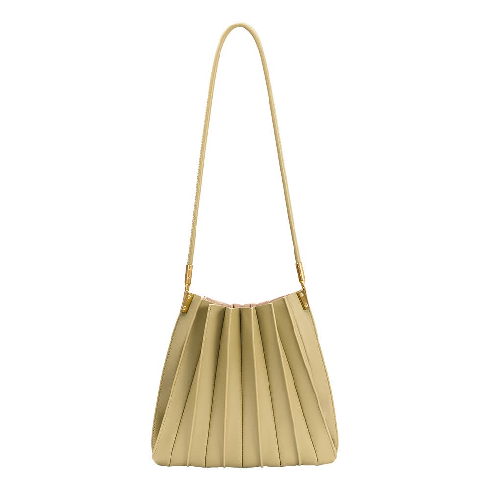Carrie Avocado Pleated Vegan Leather Shoulder Bag