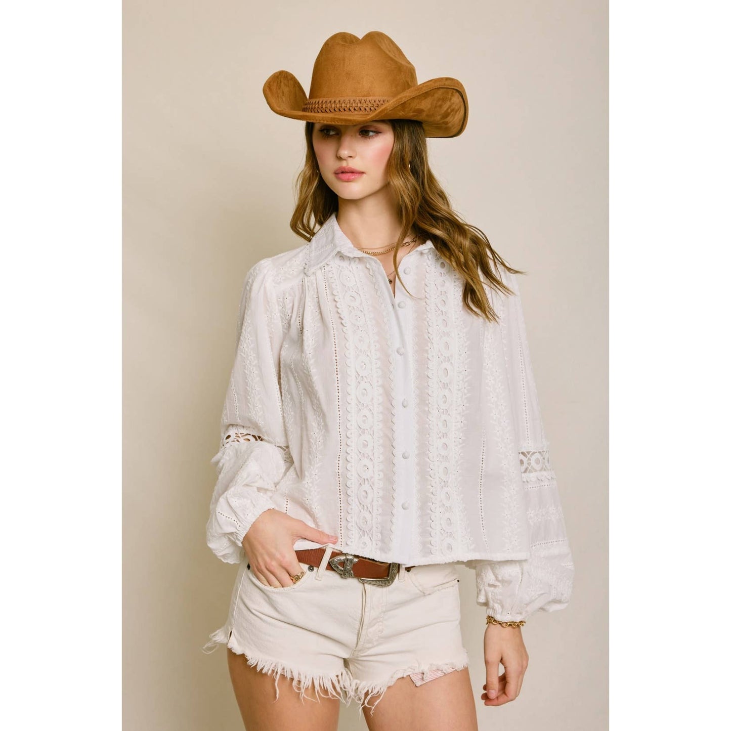 Sunbeam Eyelet Lace-Up Blouse