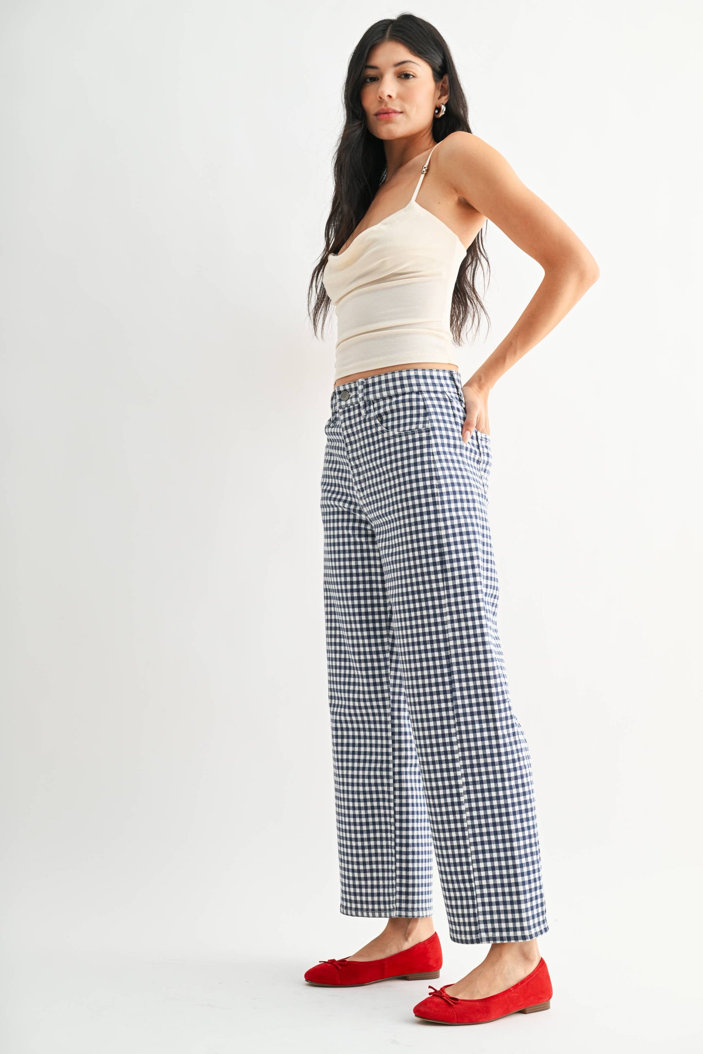Barrel Jean Twist- Navy Gingham