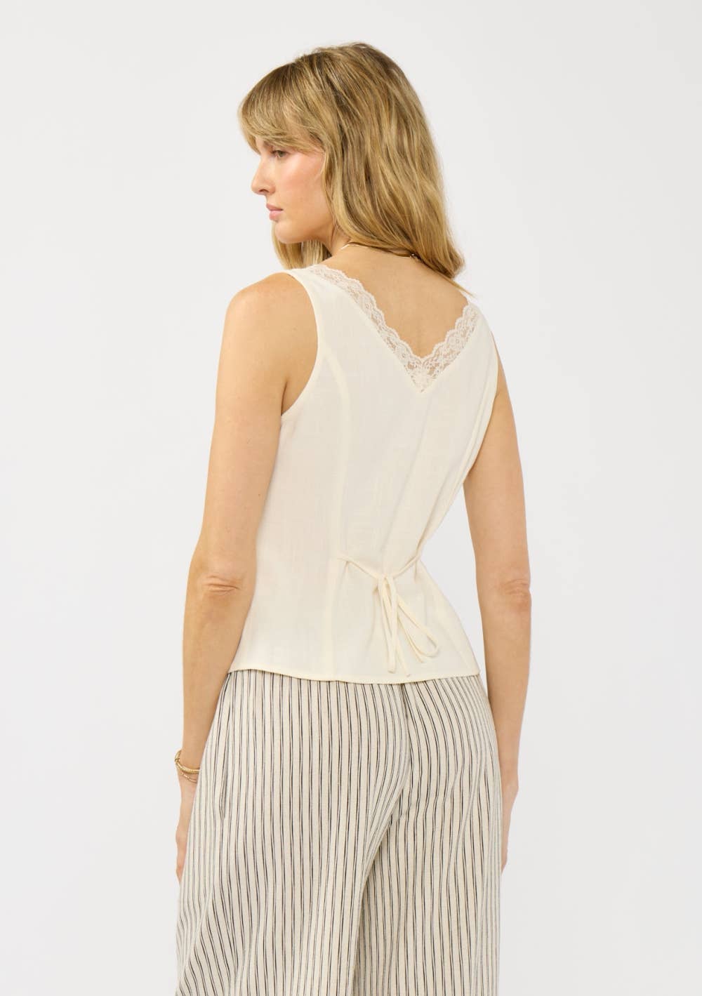 Lace Trim Button Front Top
