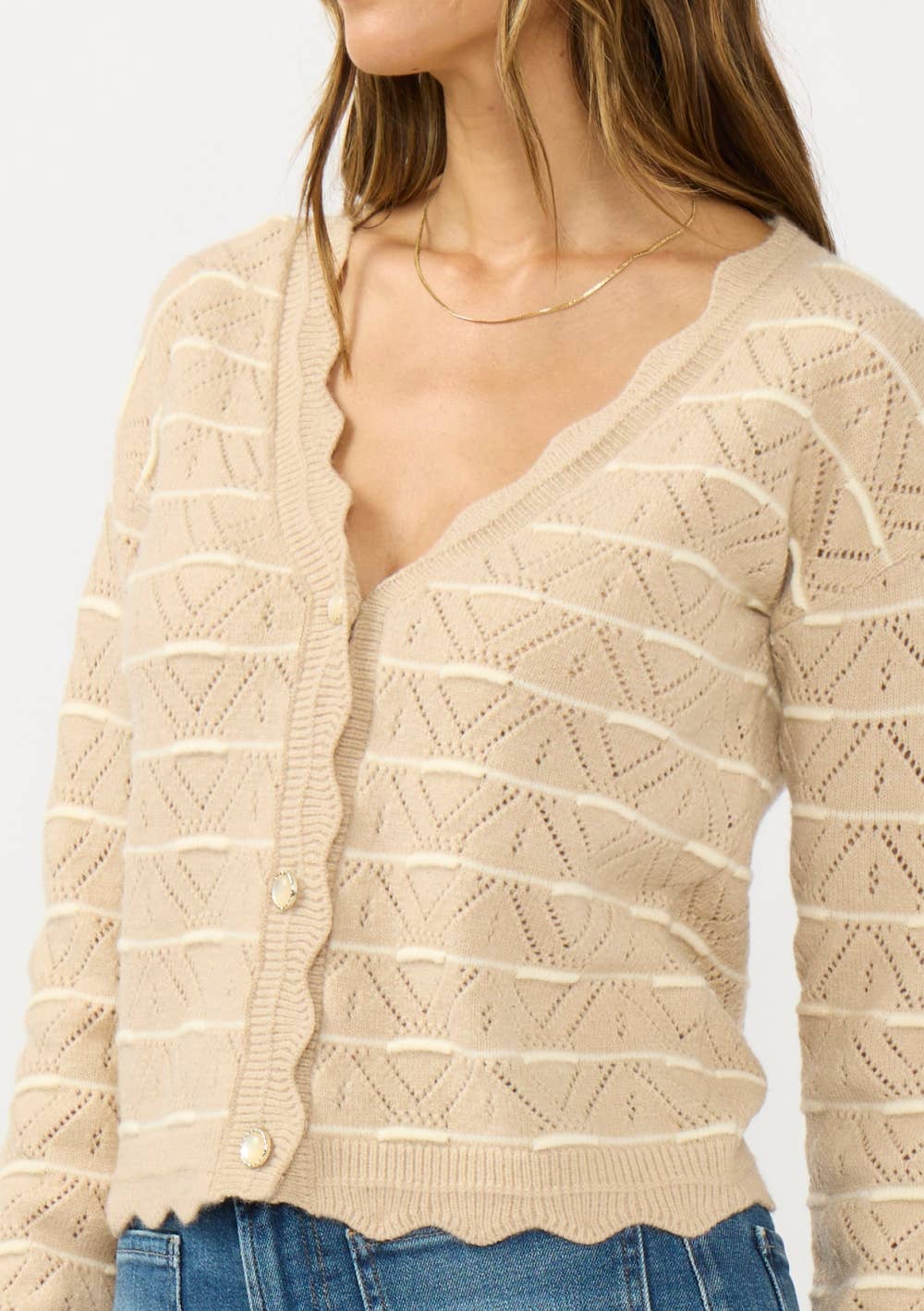 Tawny Stripe Pointelle Cardigan