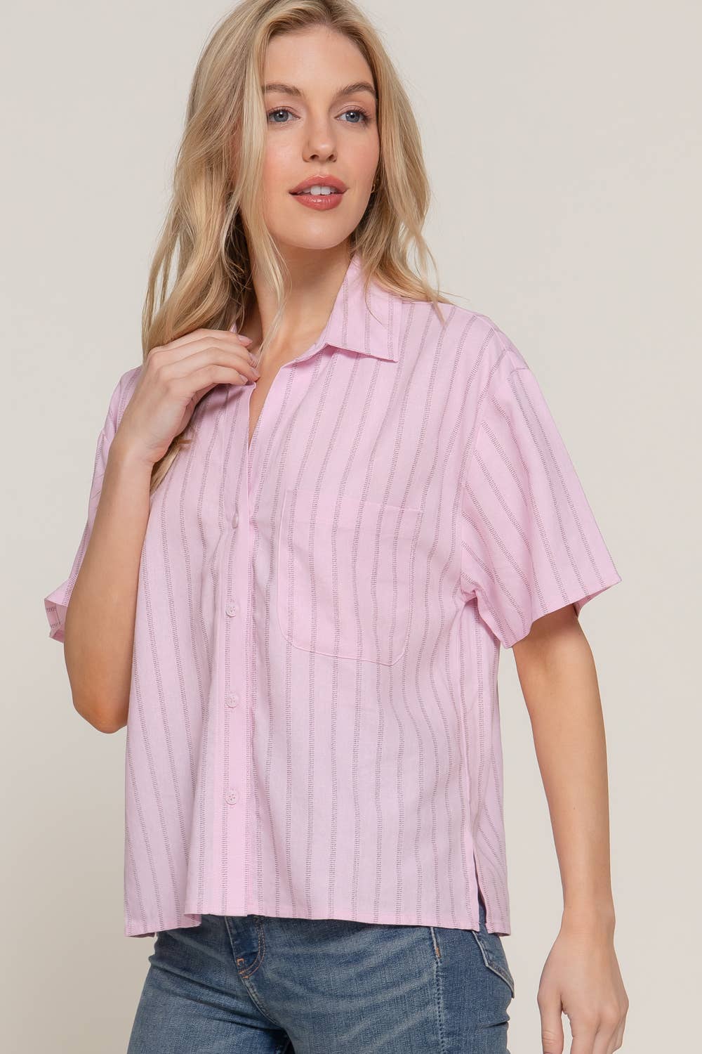 Button Down Stripe Linen Top