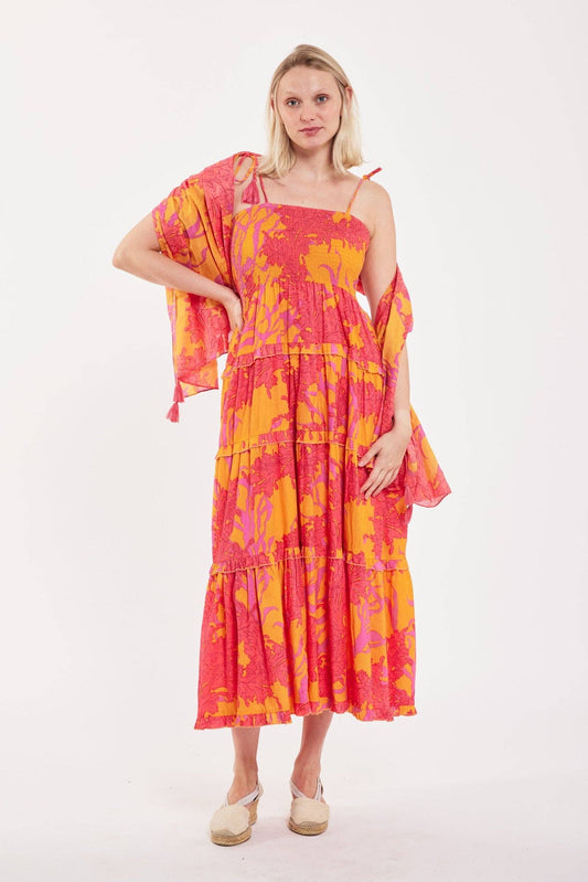Dianora Maxi- Coral Orange Fuchsia