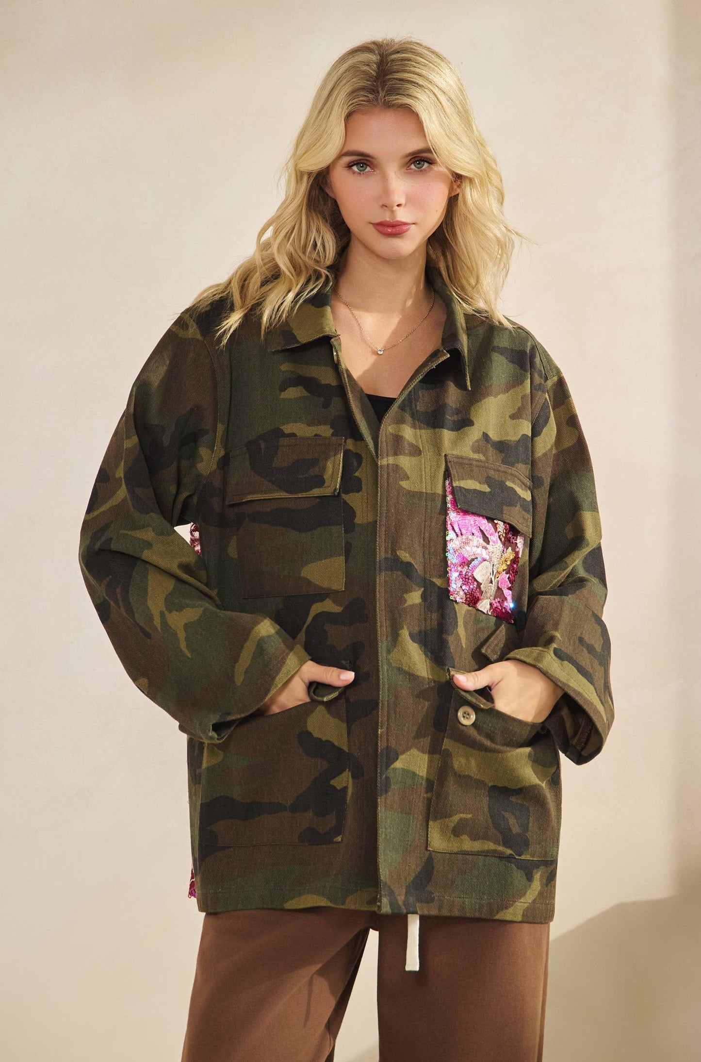 Camo Jacket with Mesh Sequins