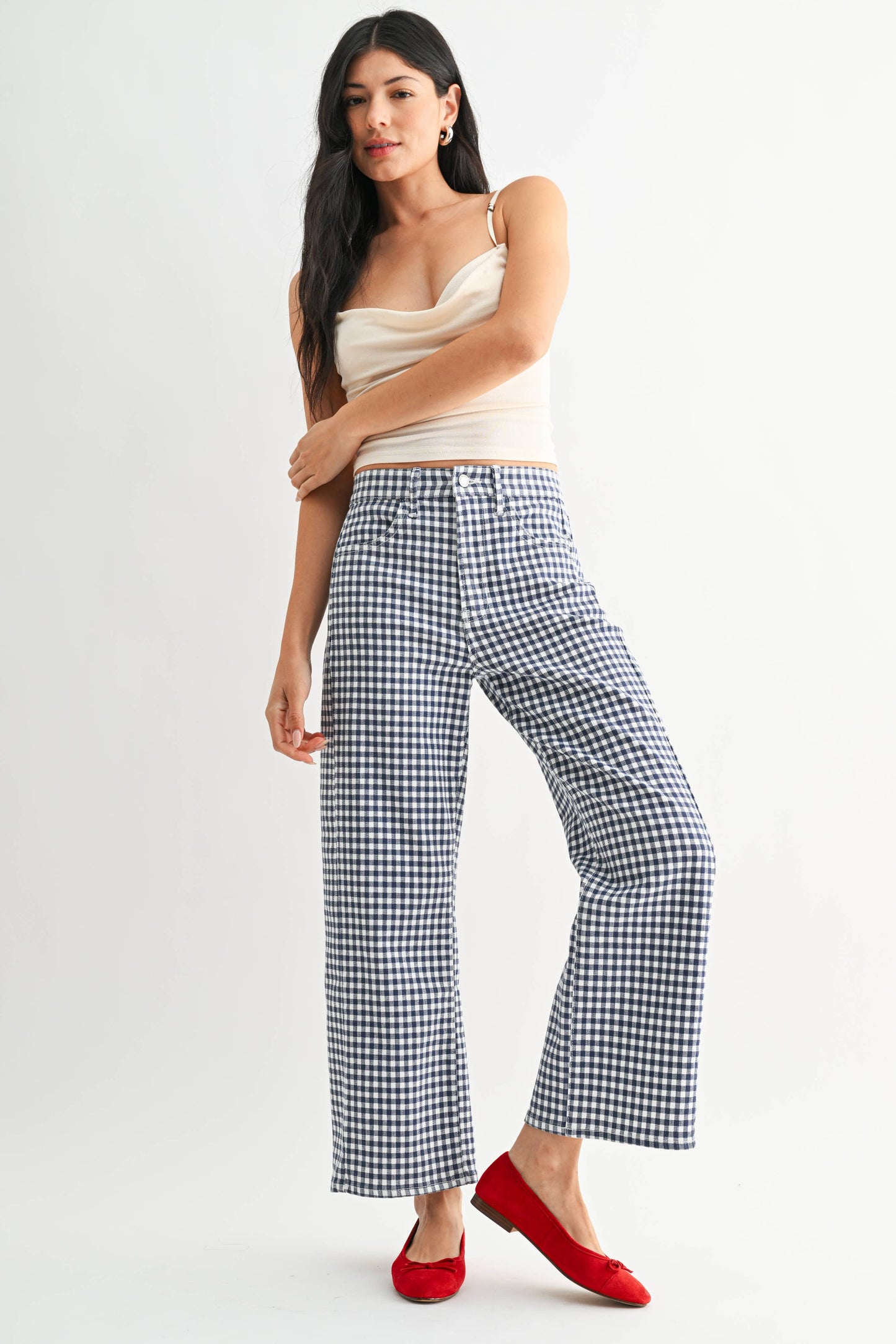 Barrel Jean Twist- Navy Gingham