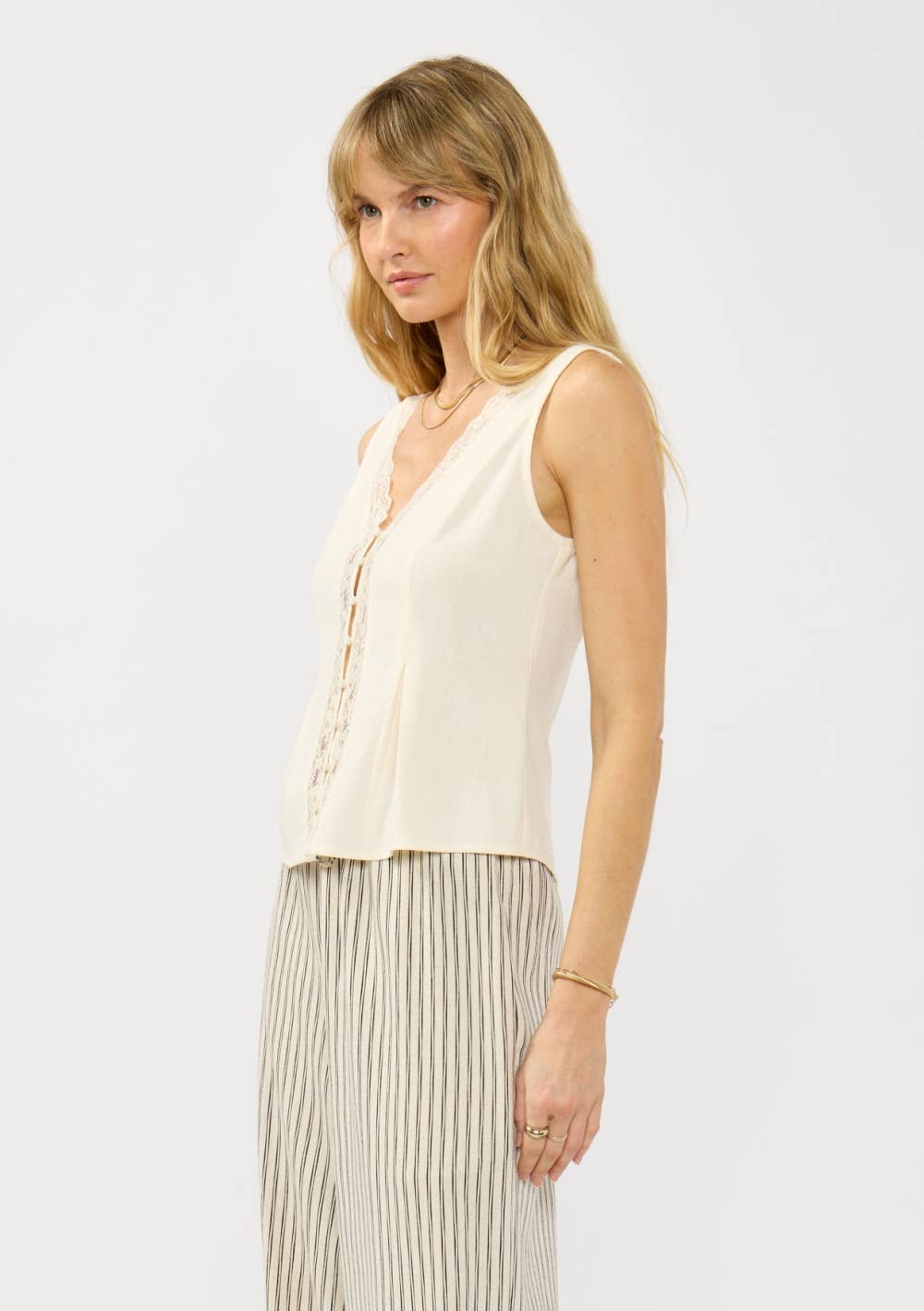 Lace Trim Button Front Top