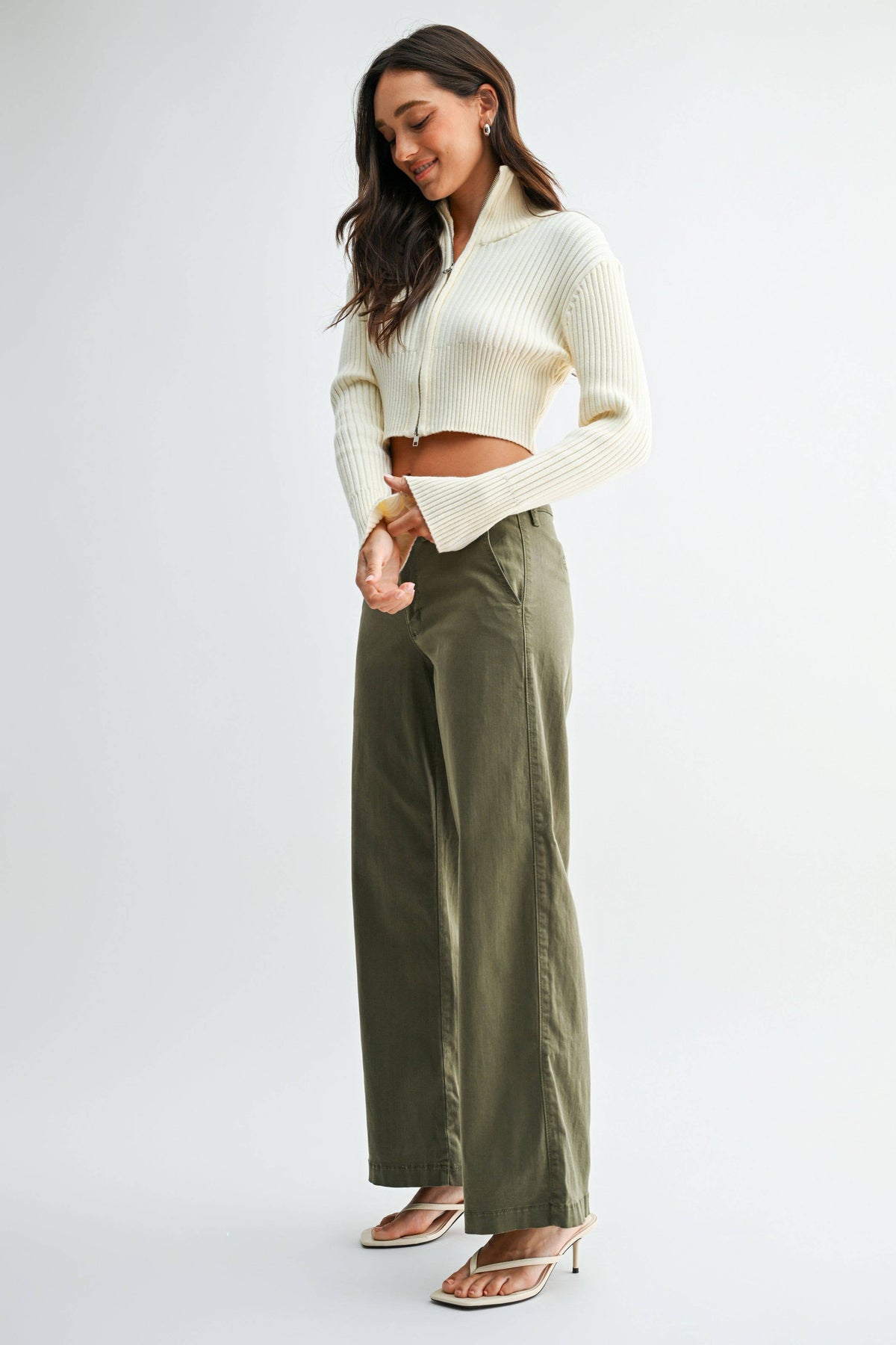 Stretch Twill Slim Wide Leg- Olive