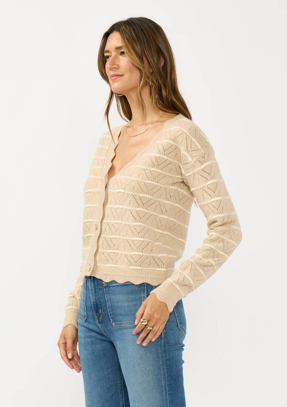Tawny Stripe Pointelle Cardigan