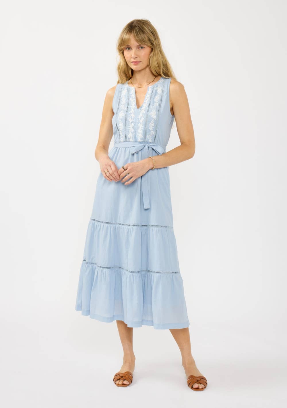 Embroidered Tiered Midi Dress