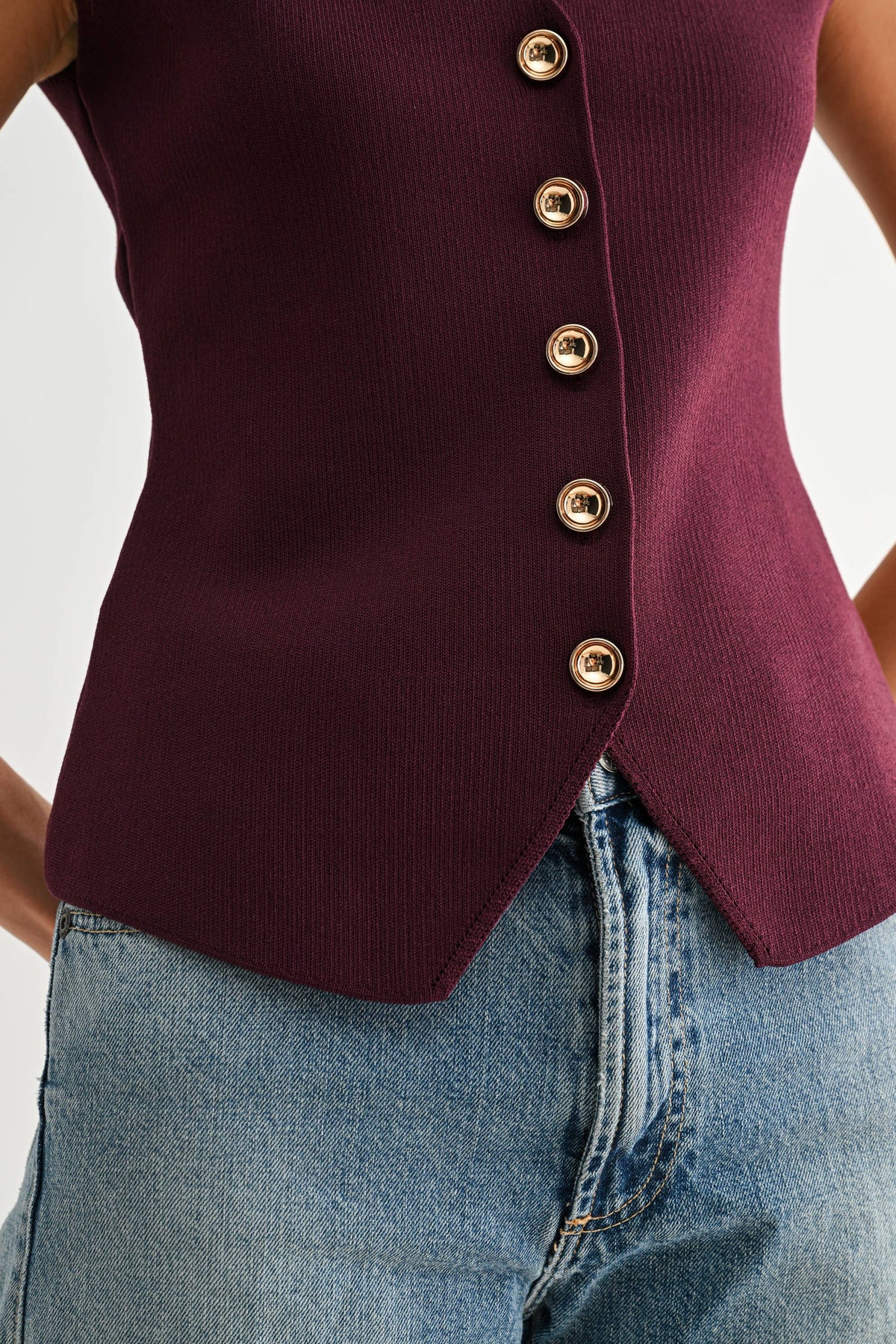 Plum Button-Front Knit Vest