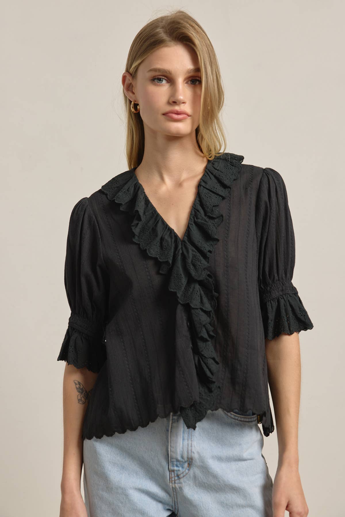 V-Neck Ruffle Blouse
