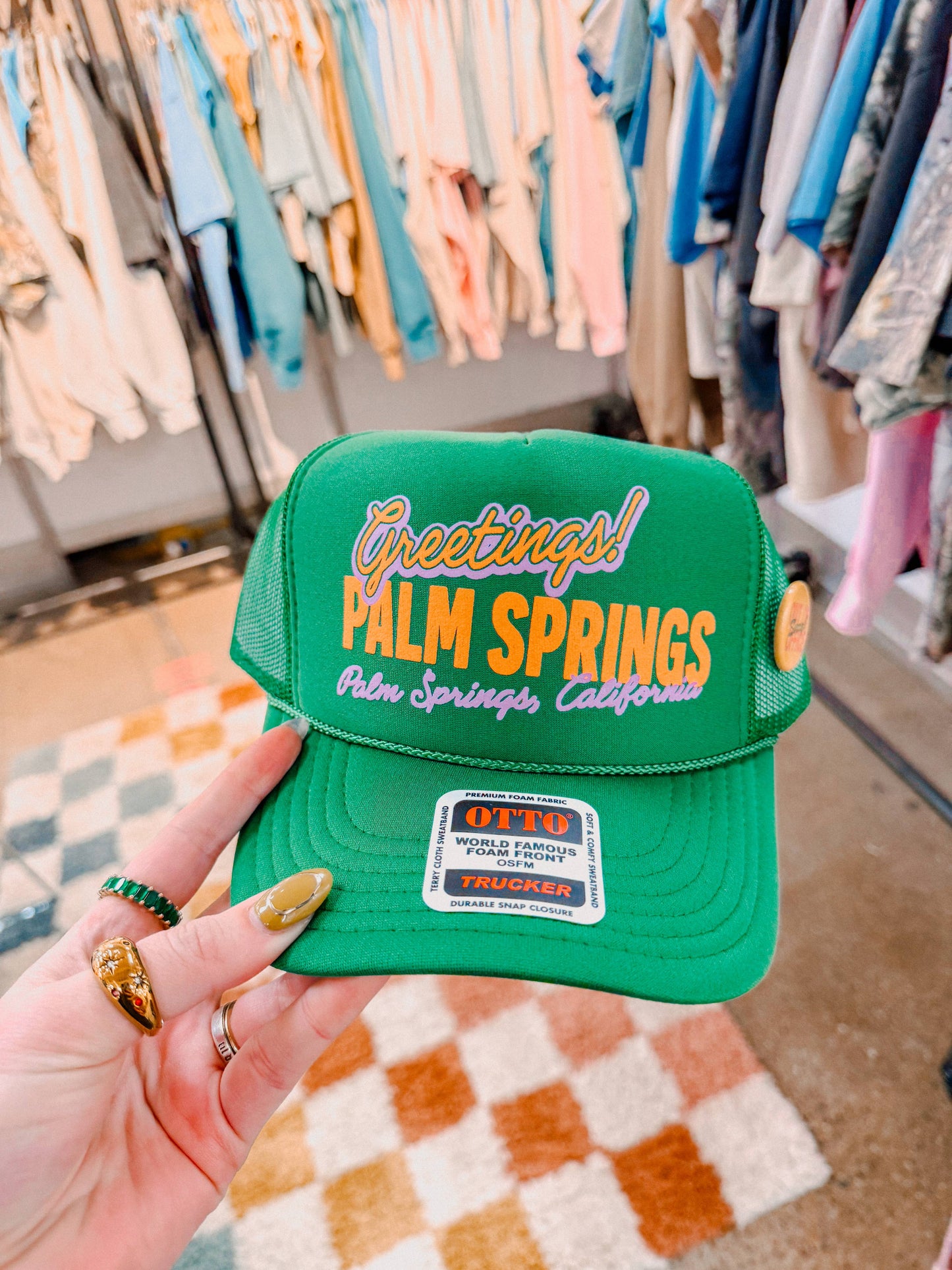 Greetings! Palm Springs California Trucker Hat