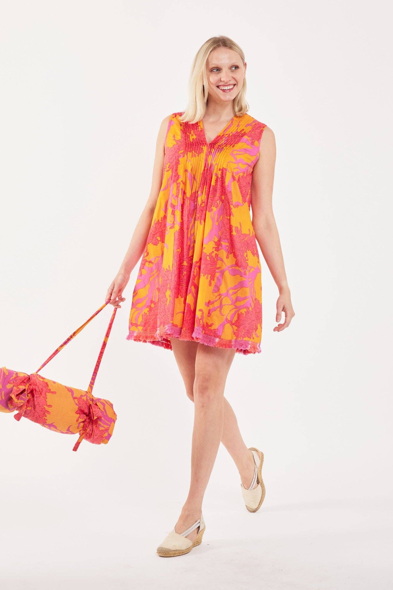 Felice Dress -Coral Orange Fuchsia
