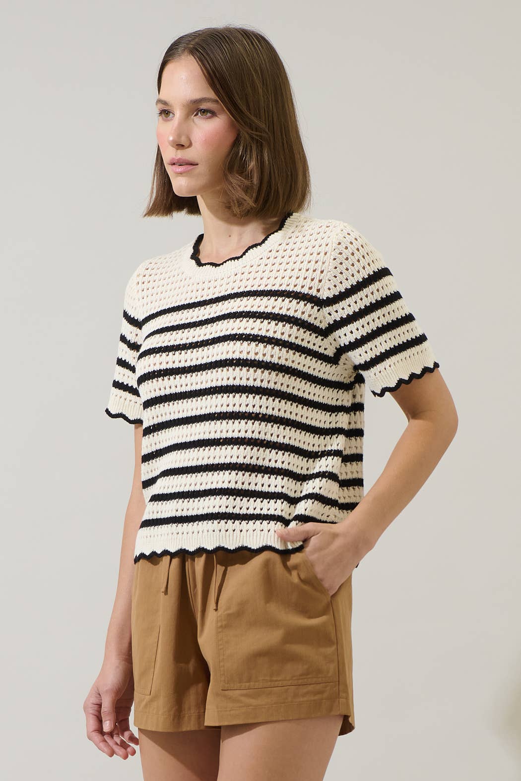 Tarcy Striped Scallop Sweater Top