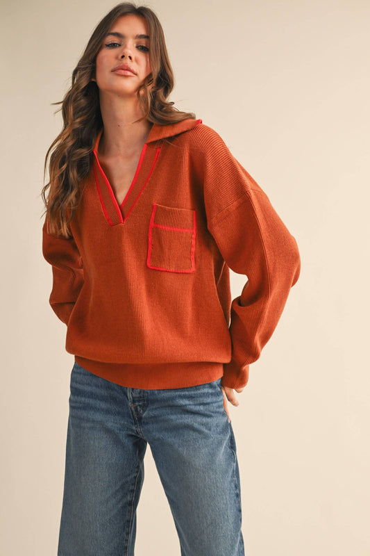 Ribbed Collared Sweater