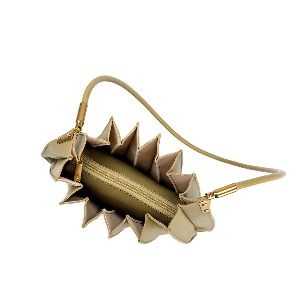 Carrie Avocado Pleated Vegan Leather Shoulder Bag