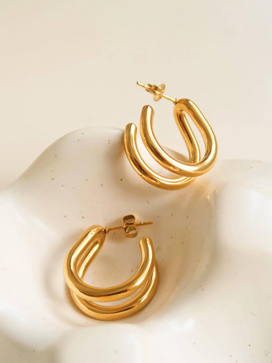 Lucille 18K Gold Double C Hoop Earring