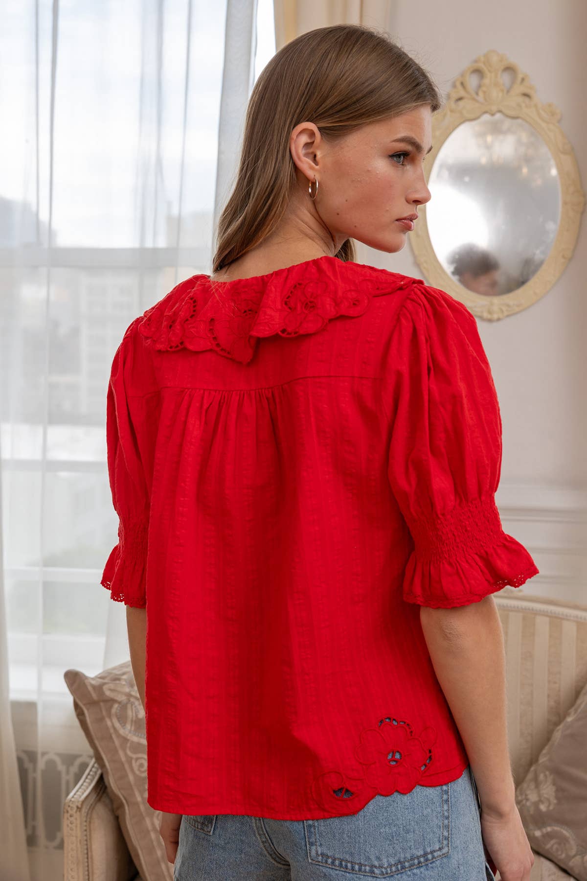 Ruffled Embroidered Blouse