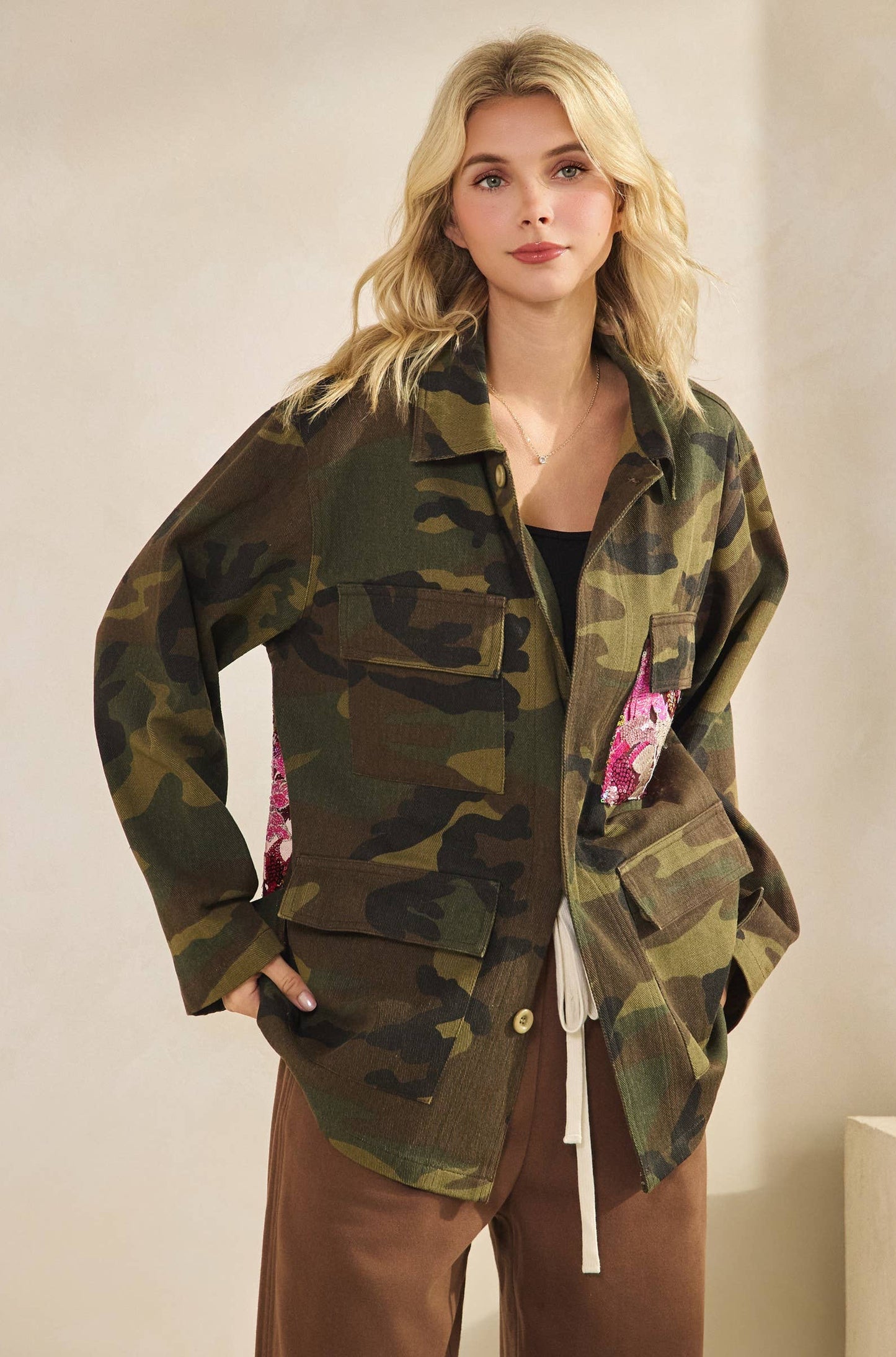 Camo Jacket with Mesh Sequins