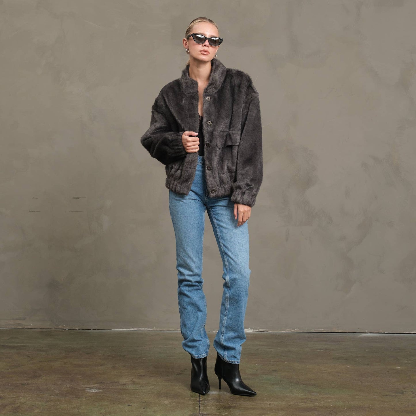 Faux Mink Bomber Jacket