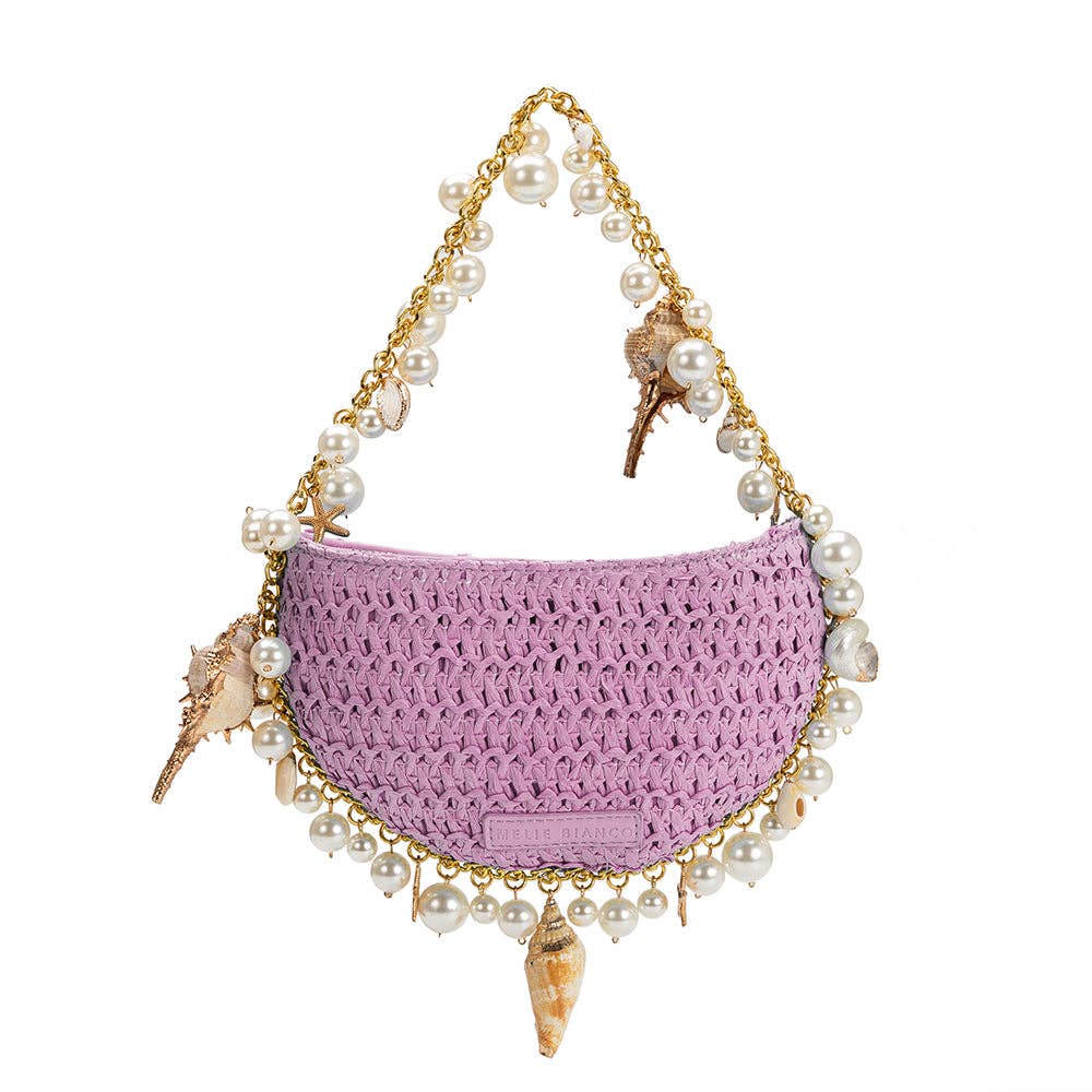 Isla Lavender Small Shells Straw Top Handle